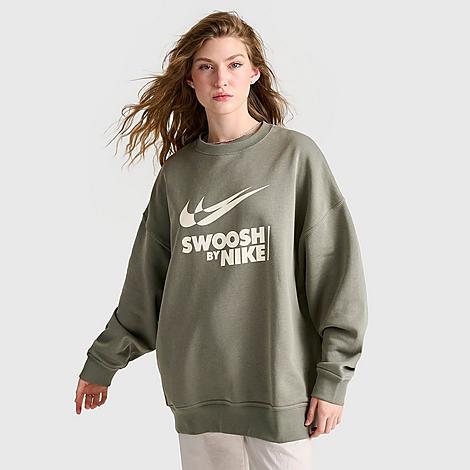 Nike Women's Sportswear Swoosh Oversized Crewneck Sweatshirt In Green/grey