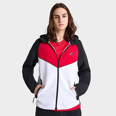 Shop Nike Men's Tech Fleece Windrunner Full-zip Hoodie In White/black/university Red/black