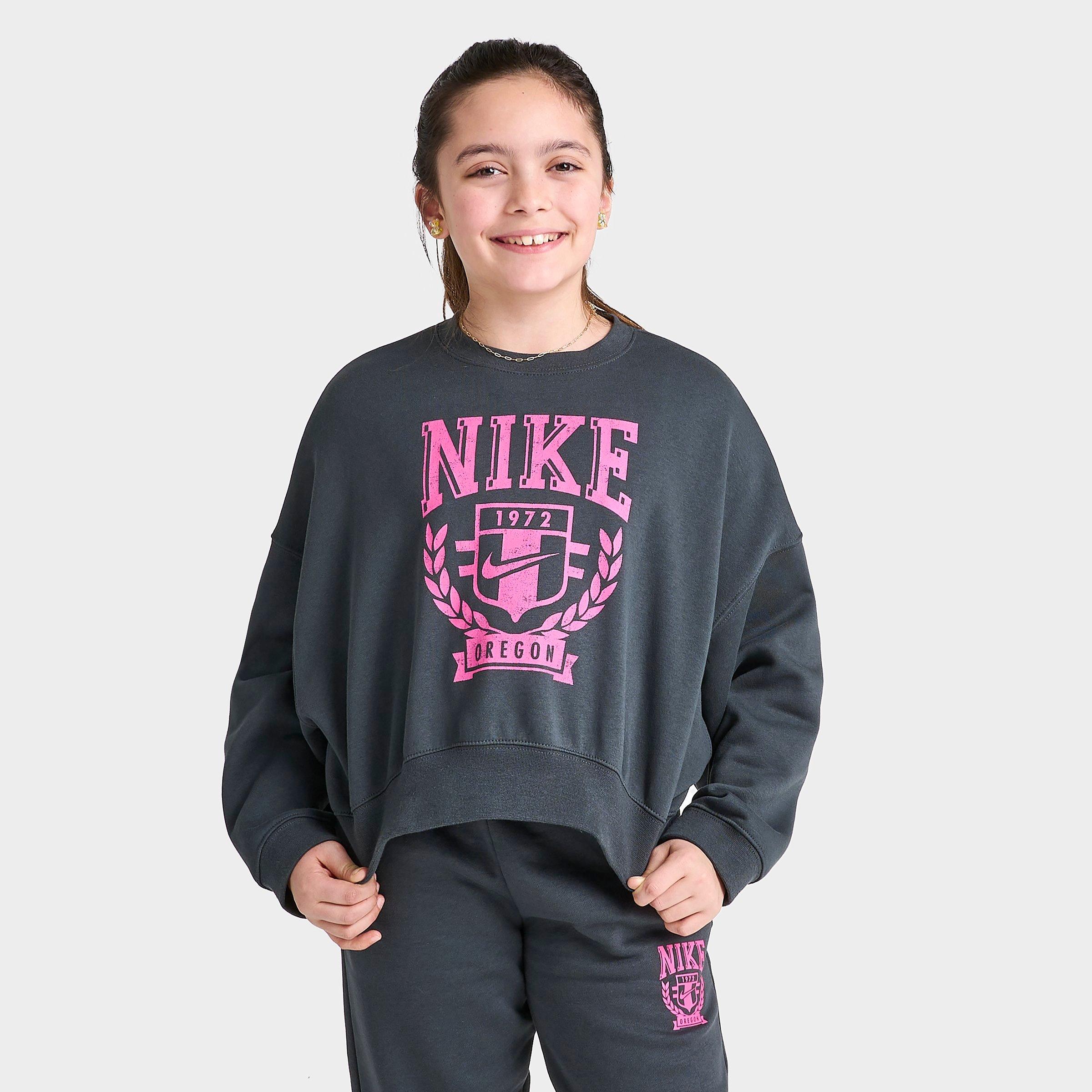 Shop Nike Girls' Sportswear Oversized Fleece Crewneck Sweatshirt In Anthracite