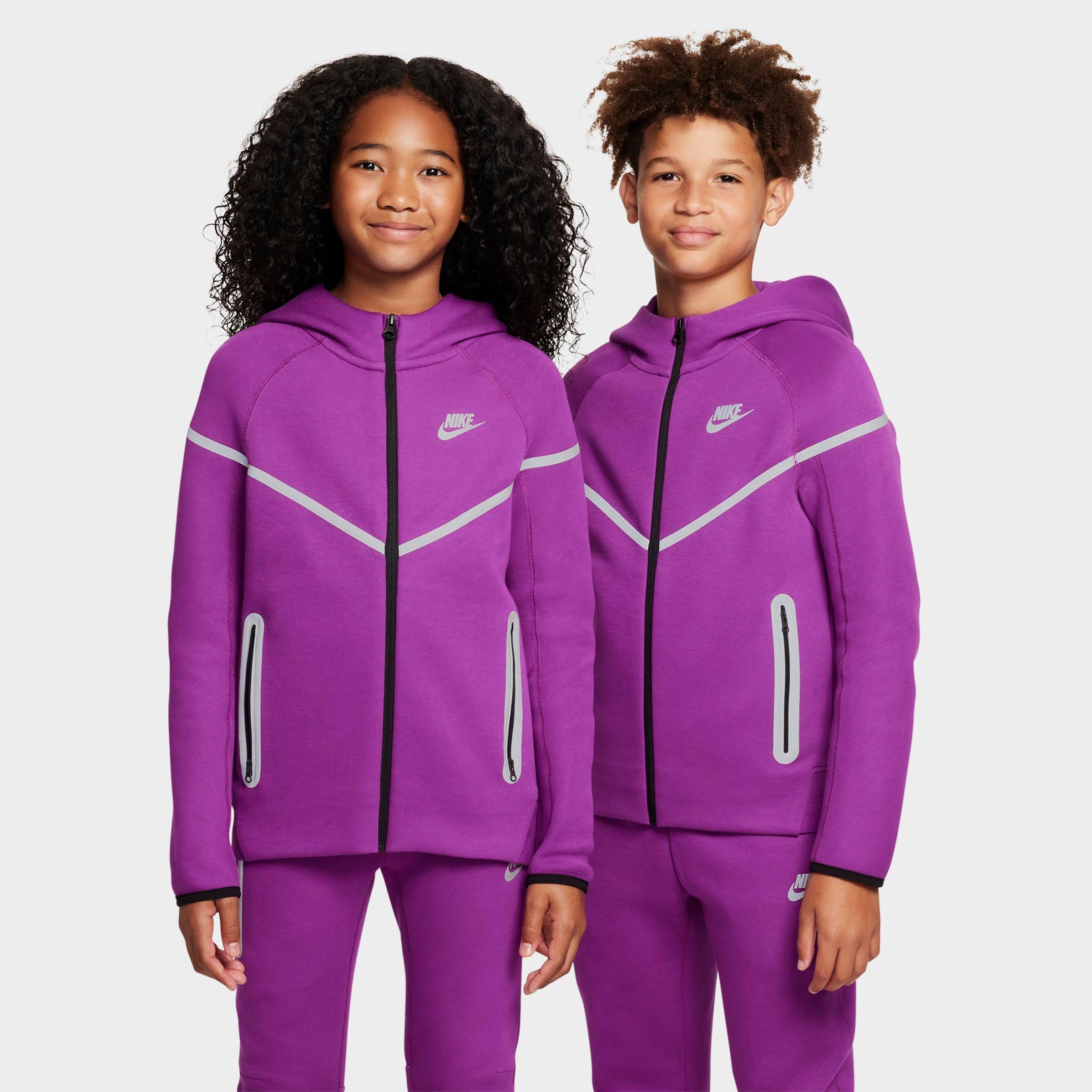 Nike Boys Big Kids Sportswear Tech Fleece Reflective Full-Zip Hoodie in Bold Berry/Reflective Silver Size: XS