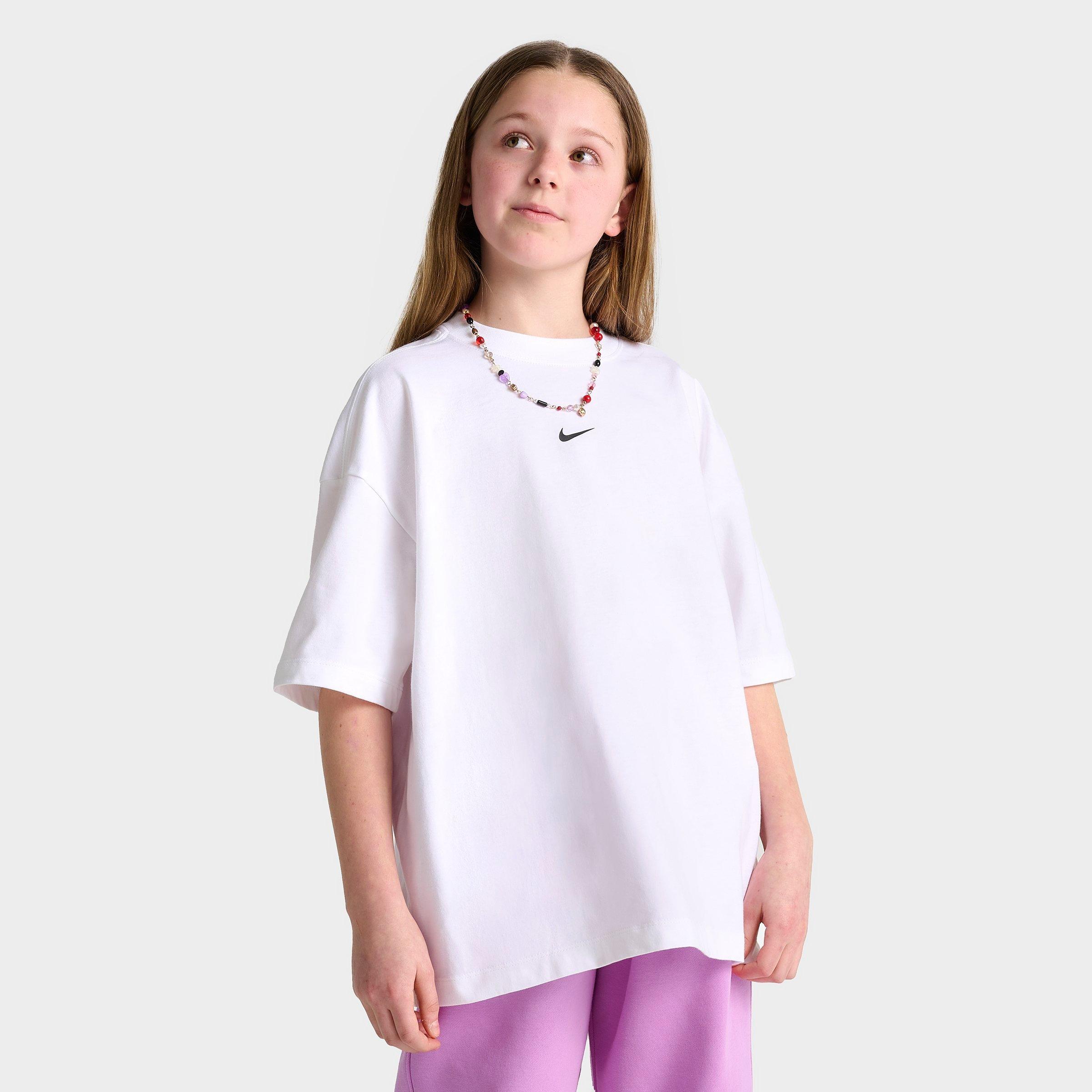 Nike Girls' Sportswear Oversized T-Shirt in White/White Size Large 100% Cotton