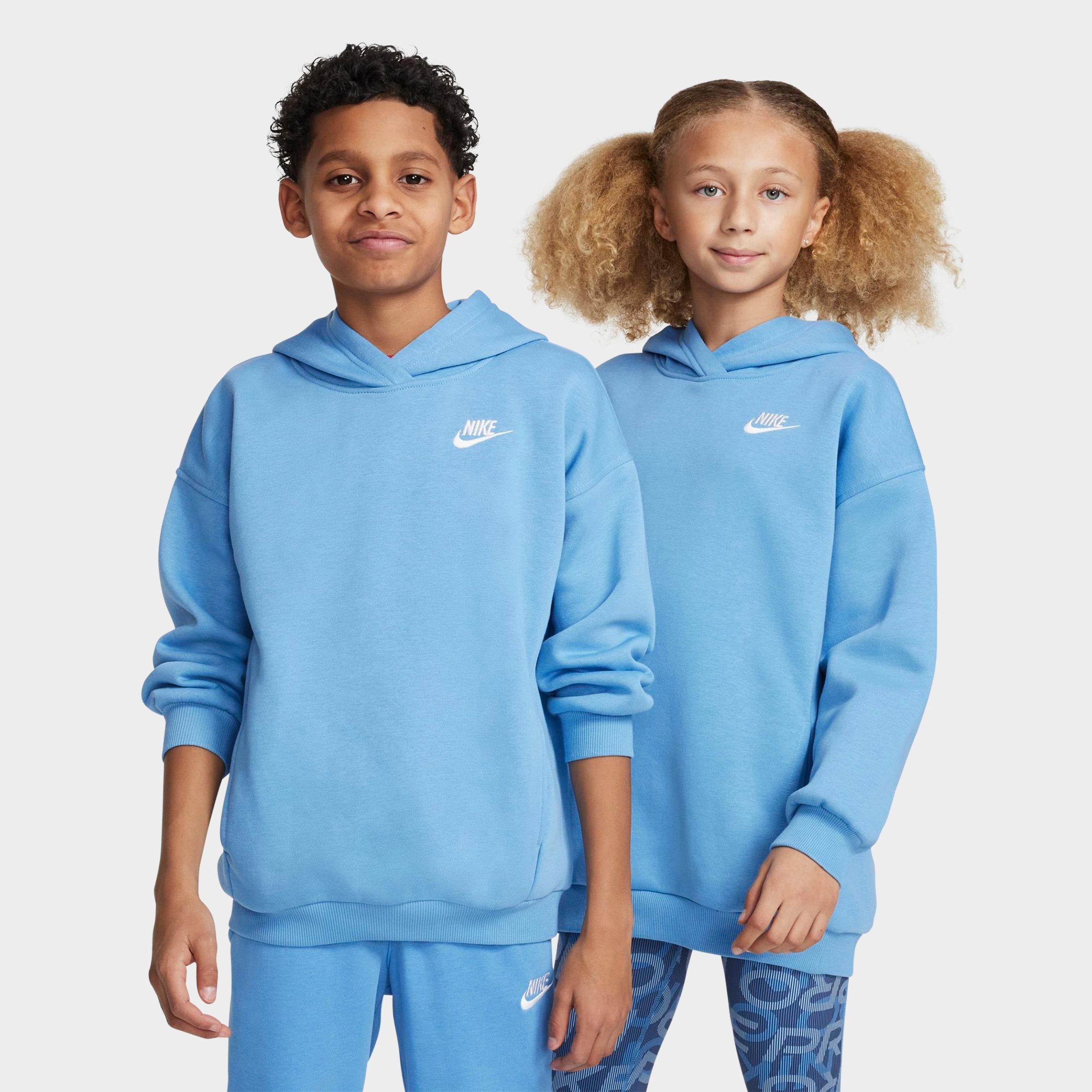 Nike Big Kids Sportswear Club Fleece Oversized Pullover Hoodie in Blue Beyond/White Size: Small