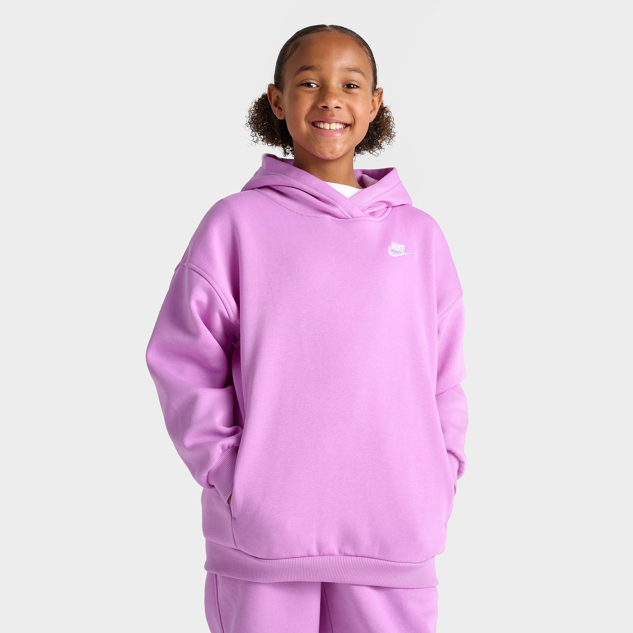 Nike Girls' Sportswear Club Fleece Oversized Pullover Hoodie in Purple/Rush Fuchsia Size Small Cotton/Polyester/Fleece