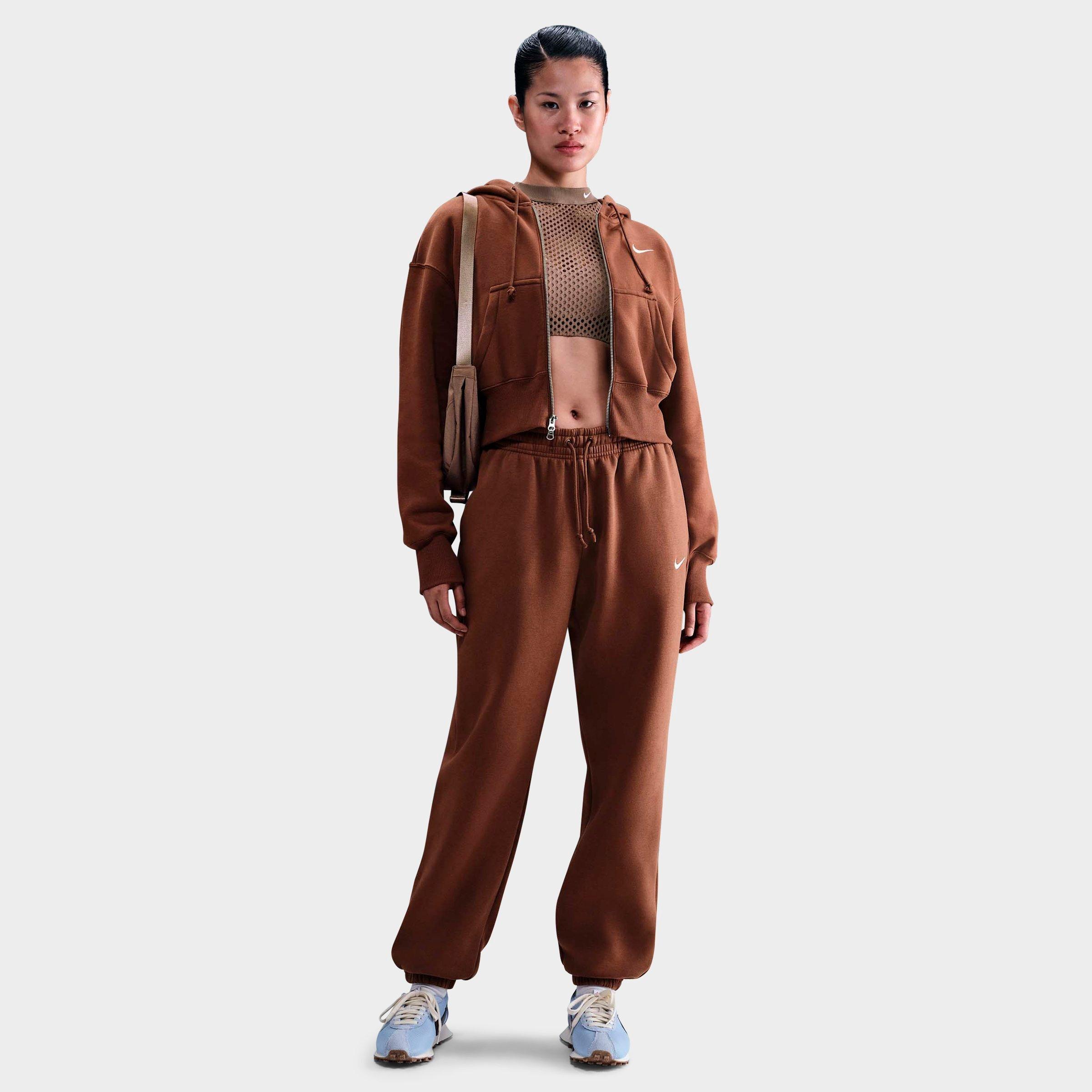 Nike Women's Sportswear Phoenix Fleece Oversized High-Waisted Jogger Pants in Fauna Brown/Sail Size: 2XS