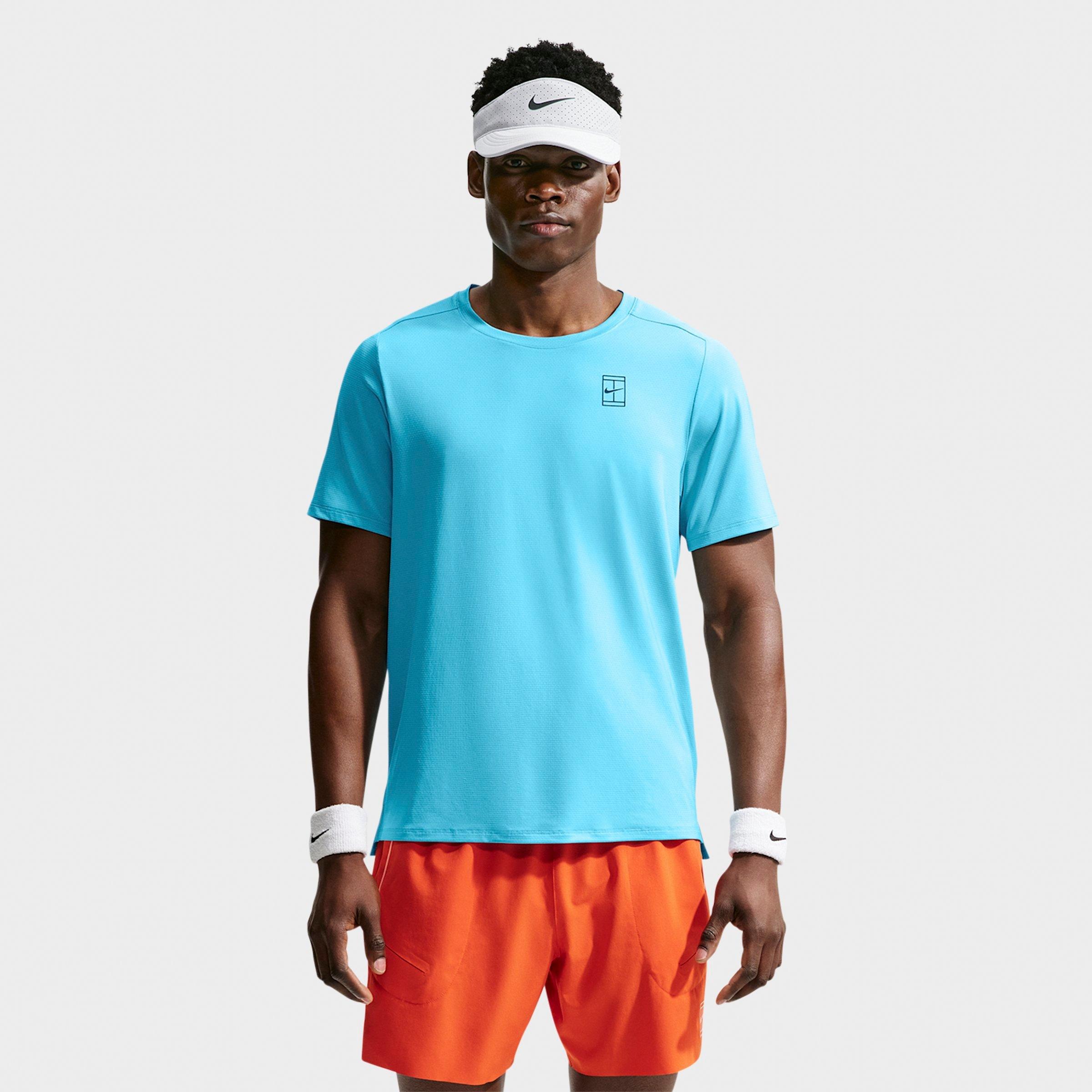 Nike Men's Court Advantage Dri-FIT Tennis Top in Baltic Blue/Black Size: Small
