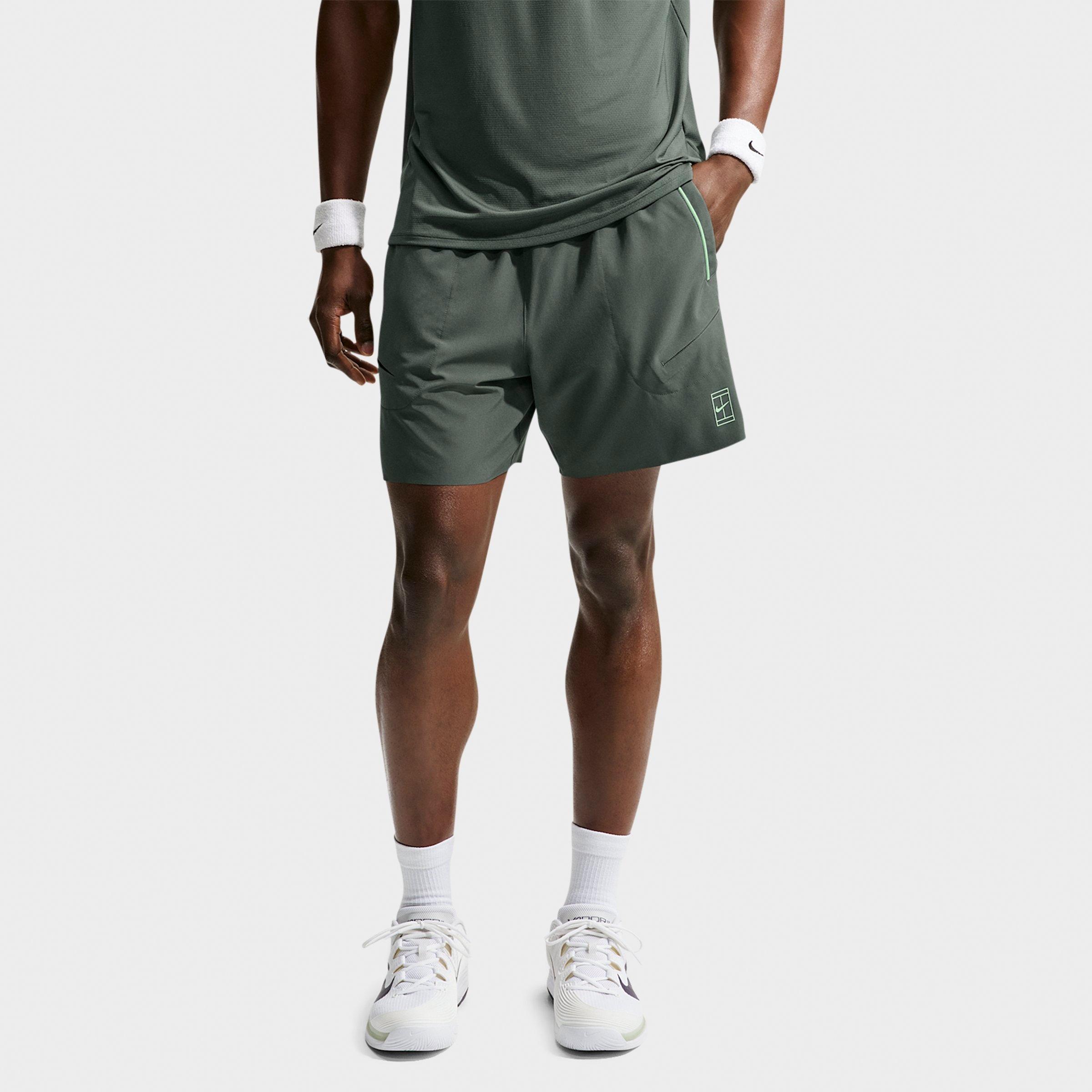Nike Men's Court Advantage Dri-FIT 6" Tennis Shorts in Camo Green/Cucumber Calm/Cucumber Calm Size: Small