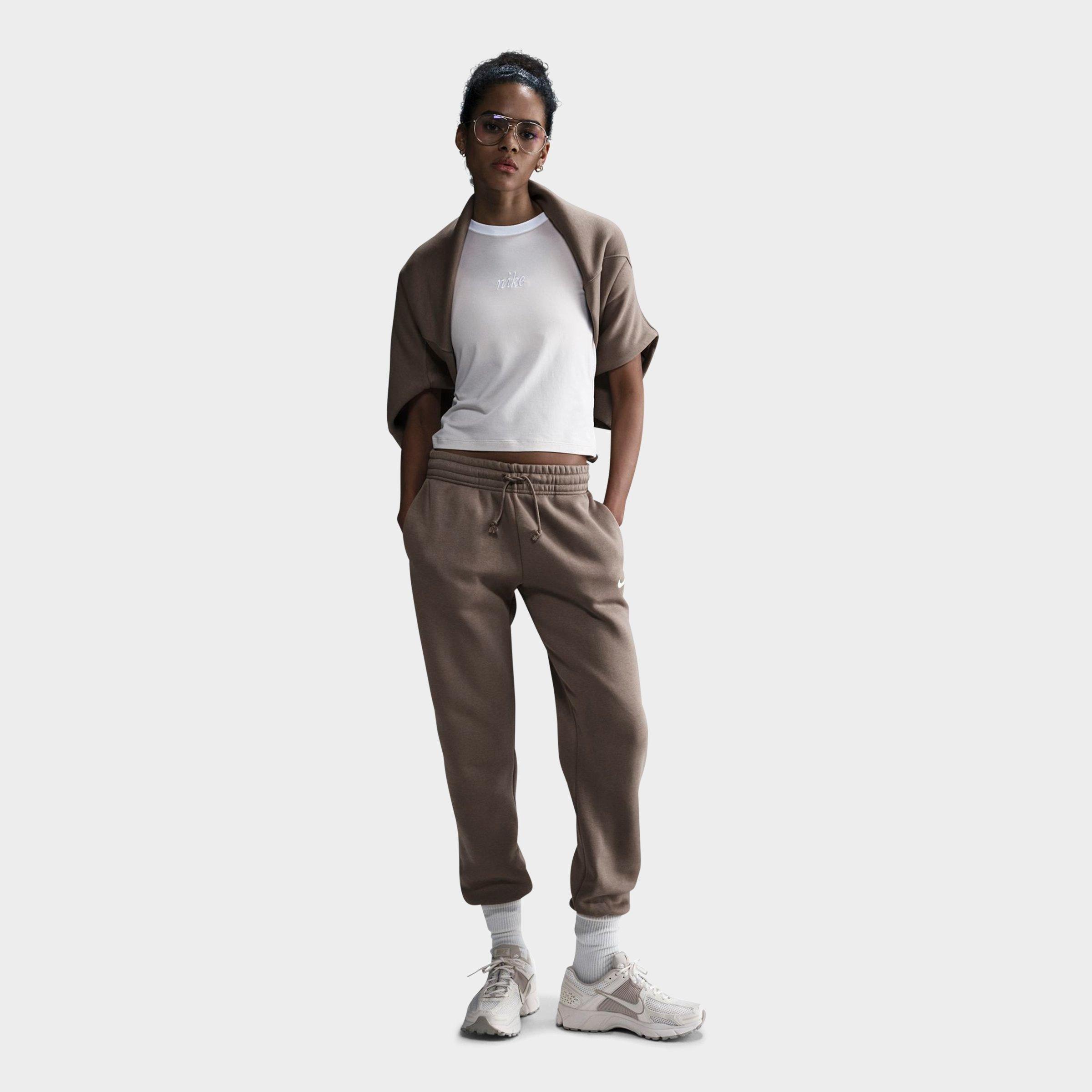 Nike Women's Sportswear Phoenix Fleece Mid-Rise Jogger Sweatpants in Mink Brown/Sail Size: XS