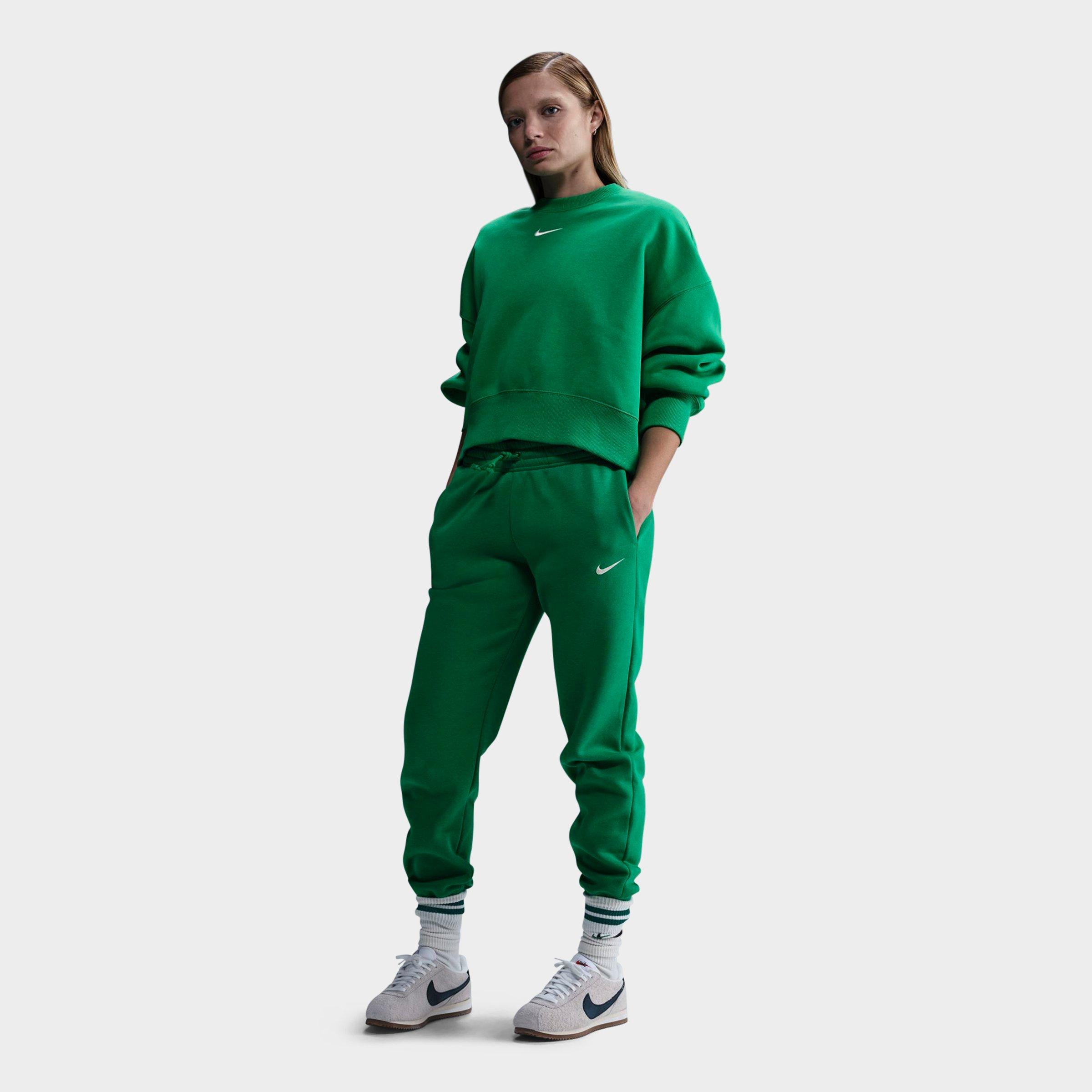 Nike Women's Sportswear Phoenix Fleece Mid-Rise Jogger Sweatpants in Green/Stadium Green Size Large Cotton/Polyester/Fleece