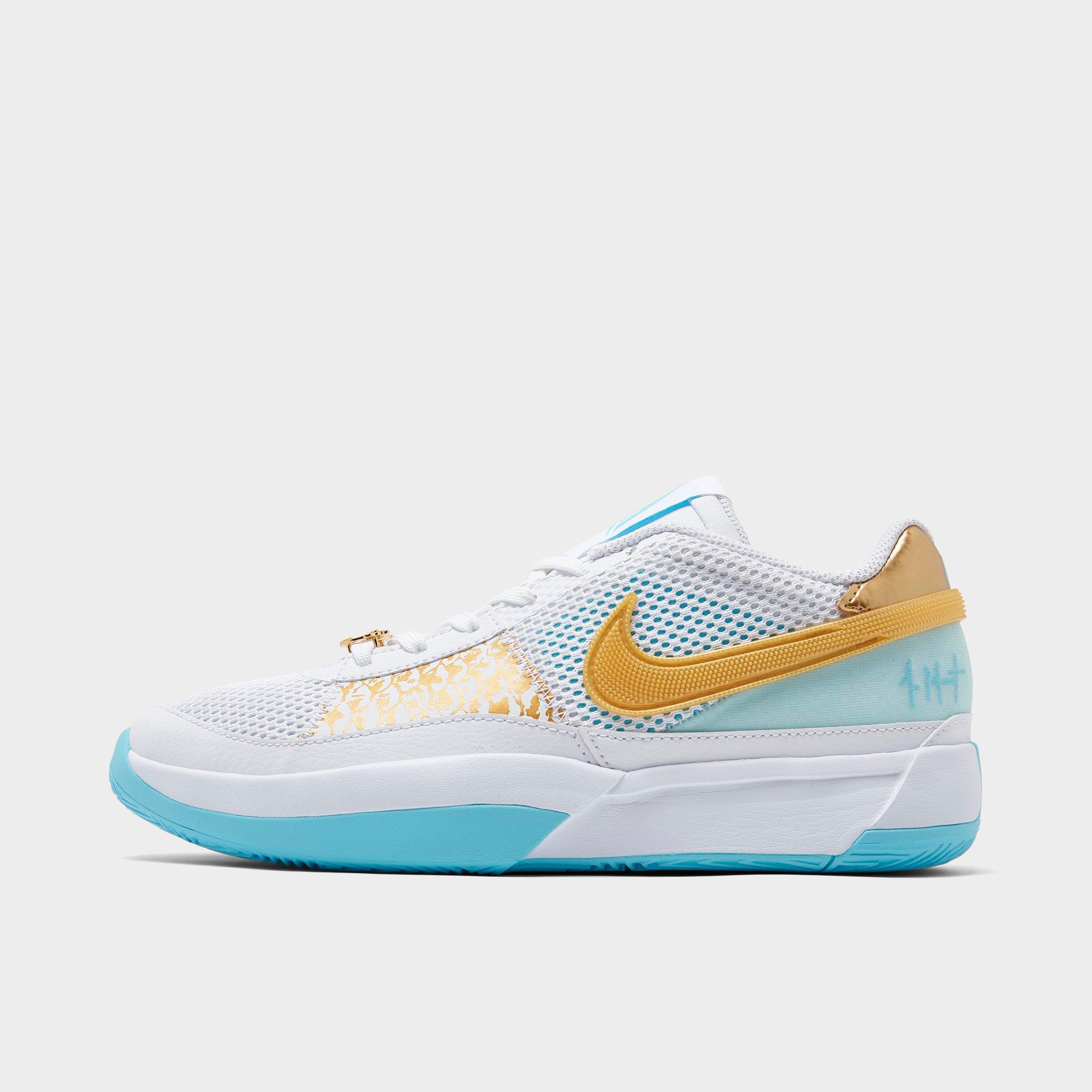 Nike Big Kids' Ja 1 Basketball Shoes In White/metallic Gold/aquarius Blue