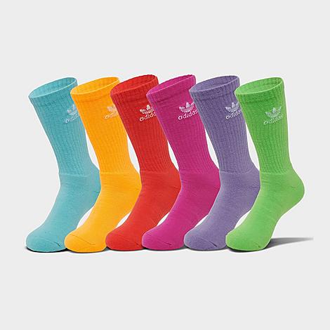 Adidas Originals Trefoil Crew Socks (6-pack) In Bright Red/light Aqua/fuchsia