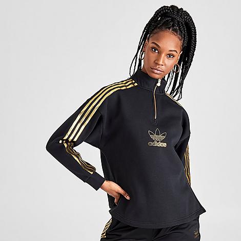 UPC 191533044002 product image for Adidas Women's Originals Metallic Half-Zip Sweatshirt in Black Size X-Small Cott | upcitemdb.com
