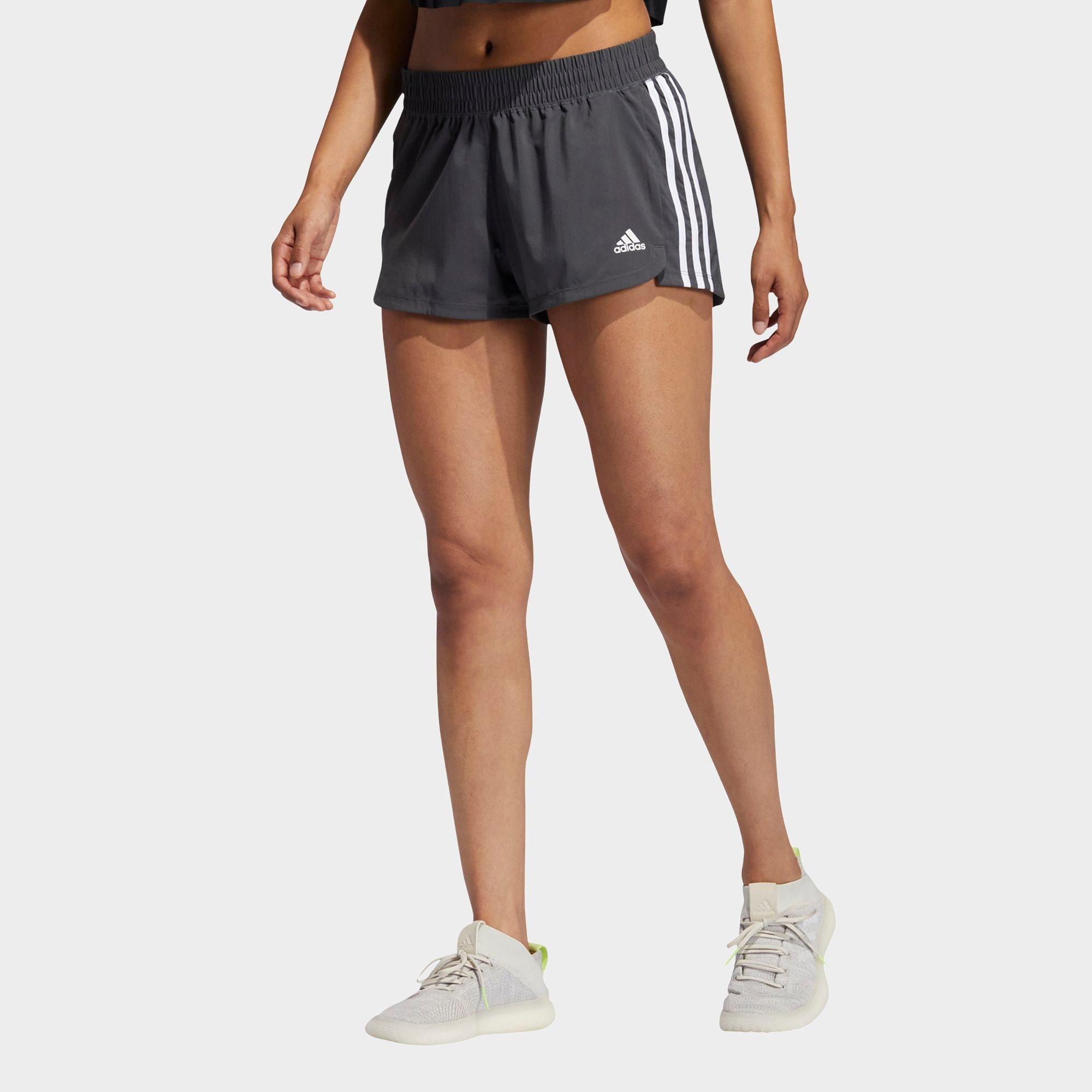 Adidas Women's Pacer 3 Stripes Woven Training Shorts in Grey/Grey Size Medium 100% Polyester/Knit