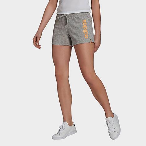 Adidas Originals Adidas Women's Essentials Slim Logo Shorts In Medium Grey Heather/hazy Orange
