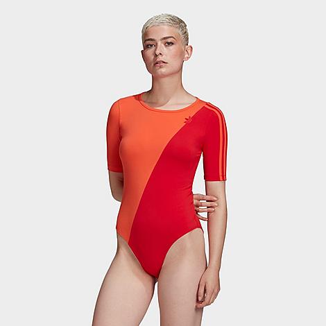 Adidas Originals Adidas Women's Originals Adicolor Sliced Trefoil Bodysuit In Semi Solar Red/scarlet