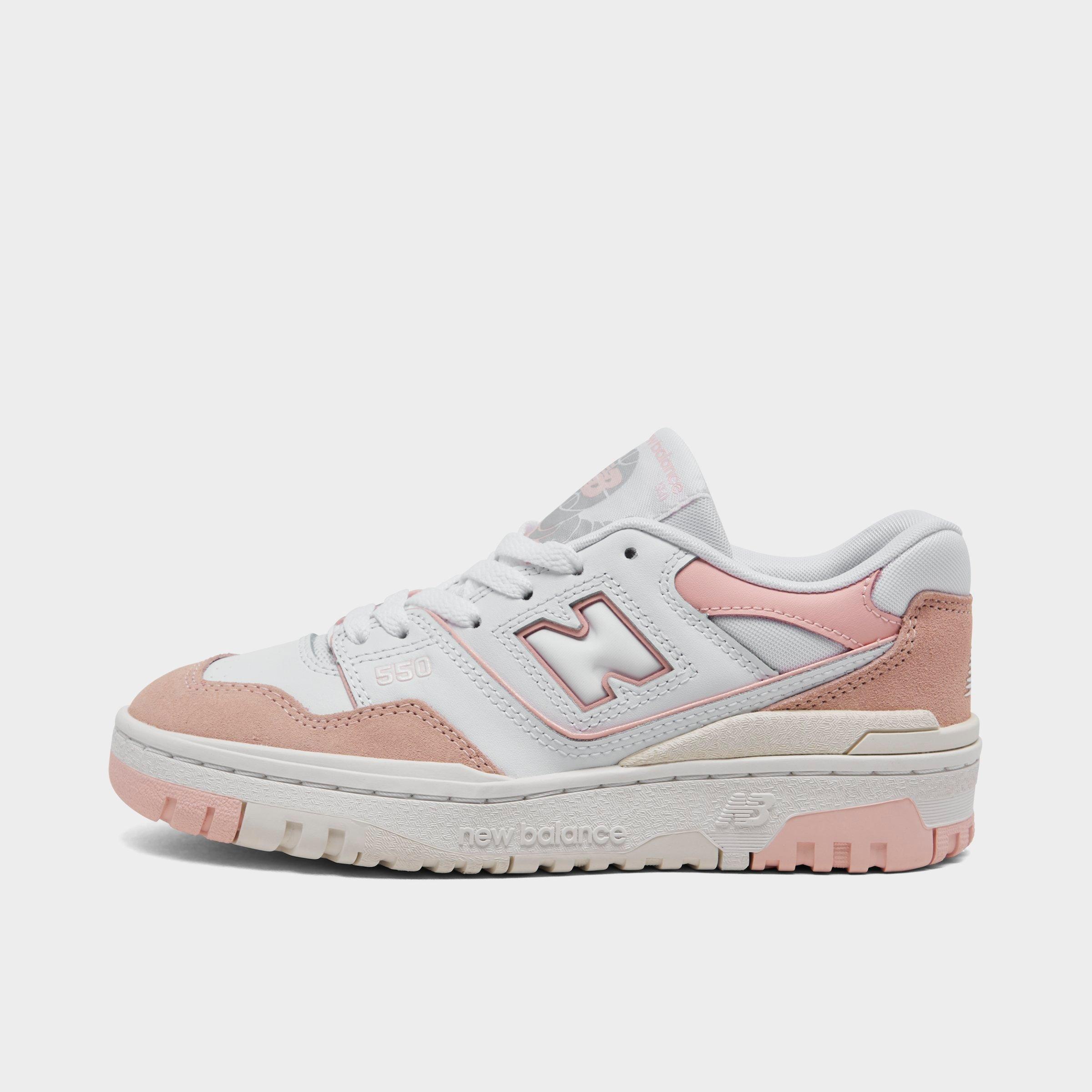 Image of New Balance Big Kids' 550 Casual Shoes in White/Pink/Pink Haze Size 5.0 Leather