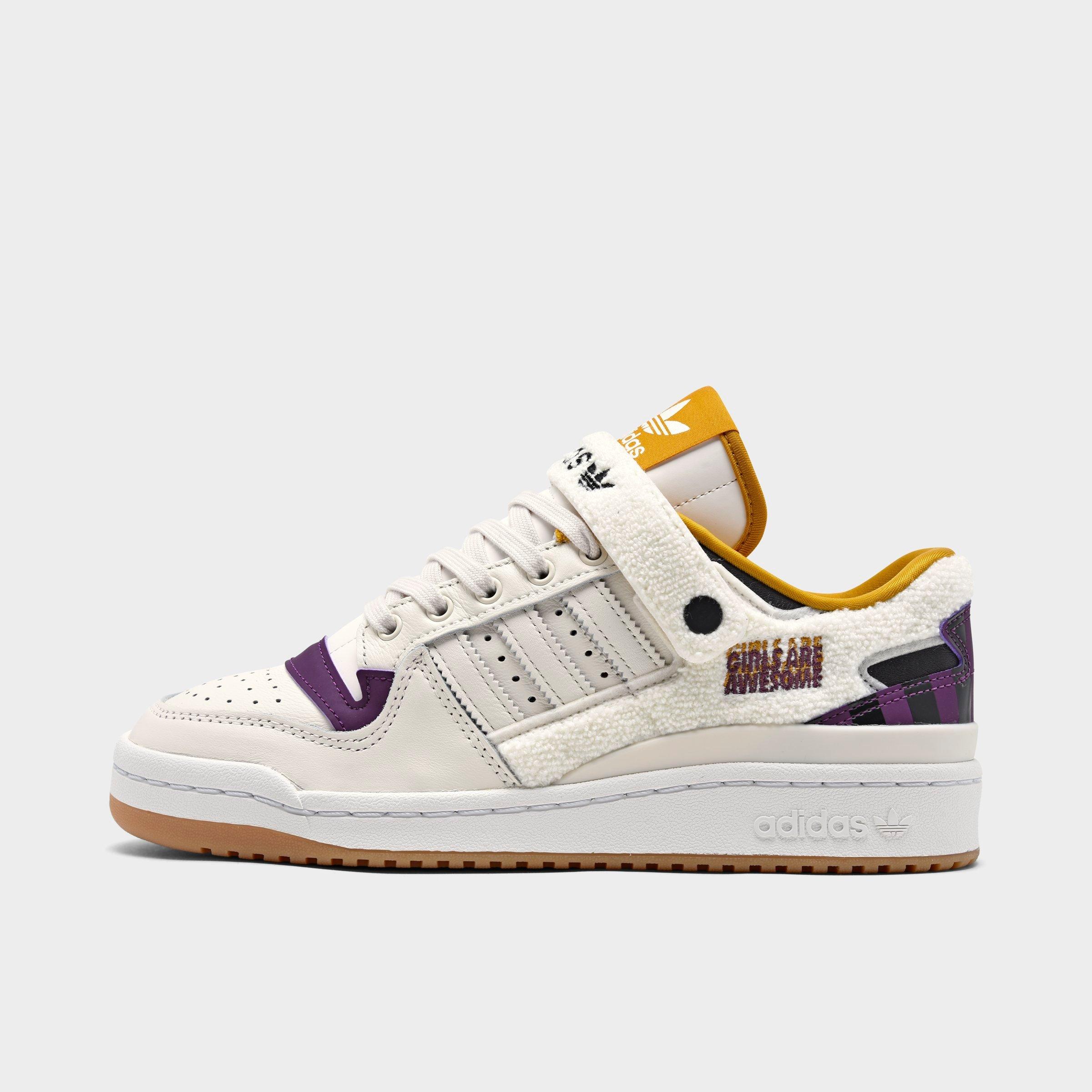 Adidas Originals Adidas Women's Originals X Girls Are Awesome Forum '84 Low Casual Shoes In Chalk White/core Black/purple Beauty