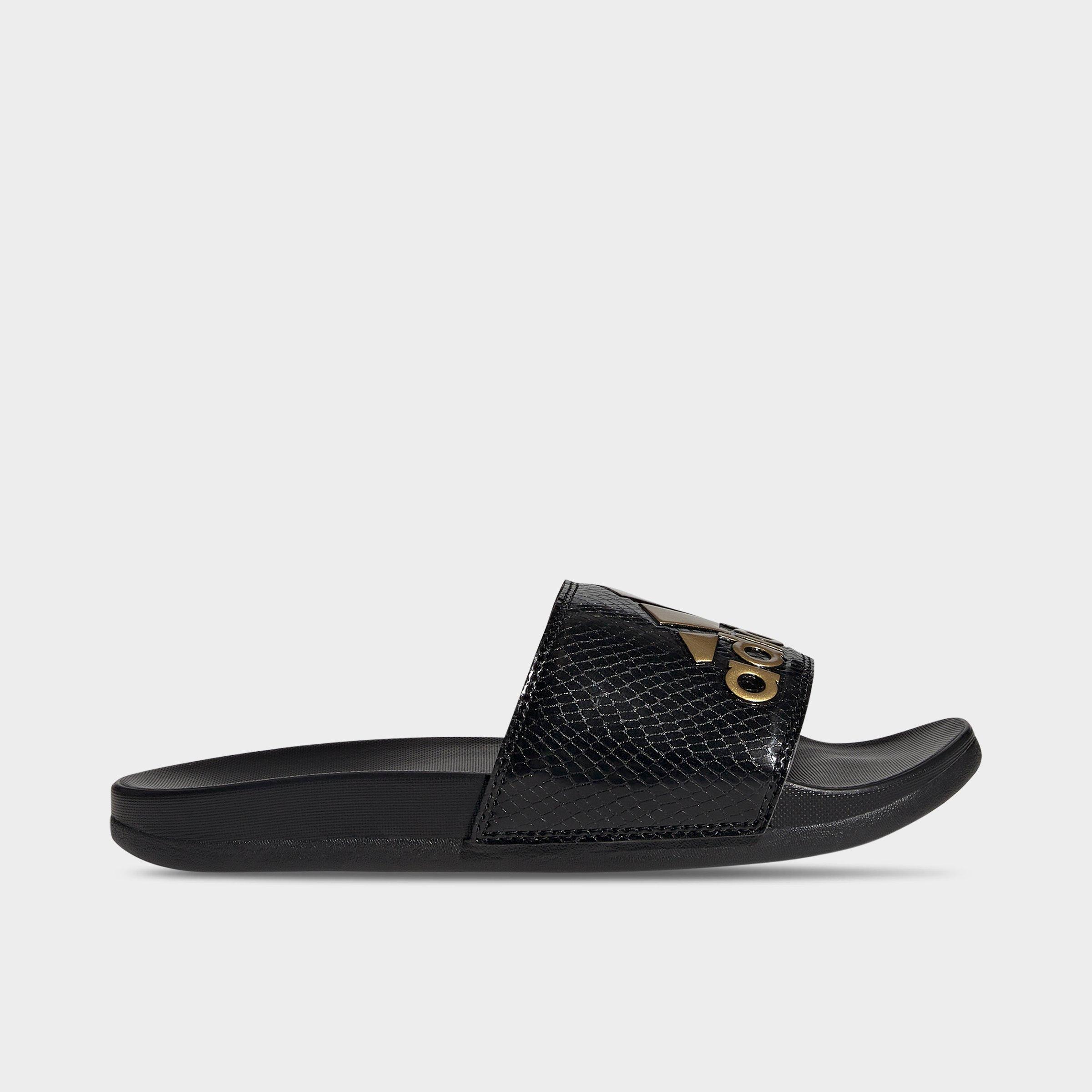 Adidas Originals Adidas Women's Adilette Comfort Slide Sandals In Core Black/gold Metallic/core Black