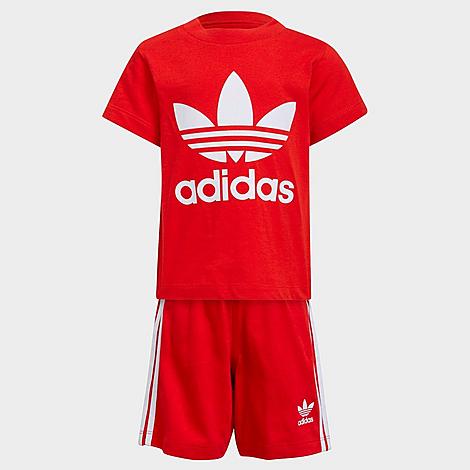 Babies' Adidas Kids' Infant And Toddler Originals Trefoil T-shirt And Shorts Set In Red Babies' Adidas Kids' Infant And Toddler Originals Trefoil T-shirt And Shorts Set In Red