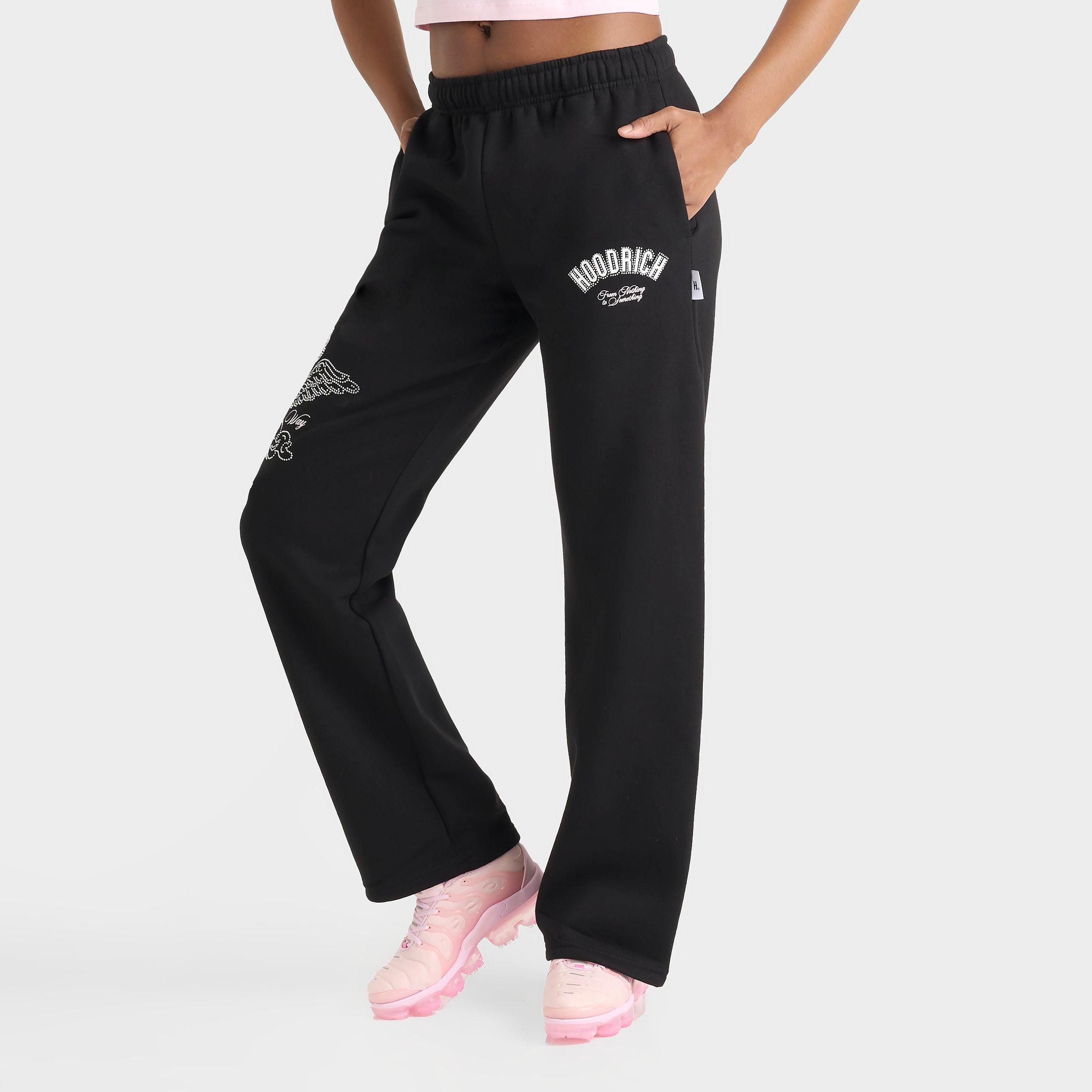 Hoodrich Women's Cherish Bling Wide Leg Jogger Pants in Black/Black Size XL Cotton/Polyester/Fleece