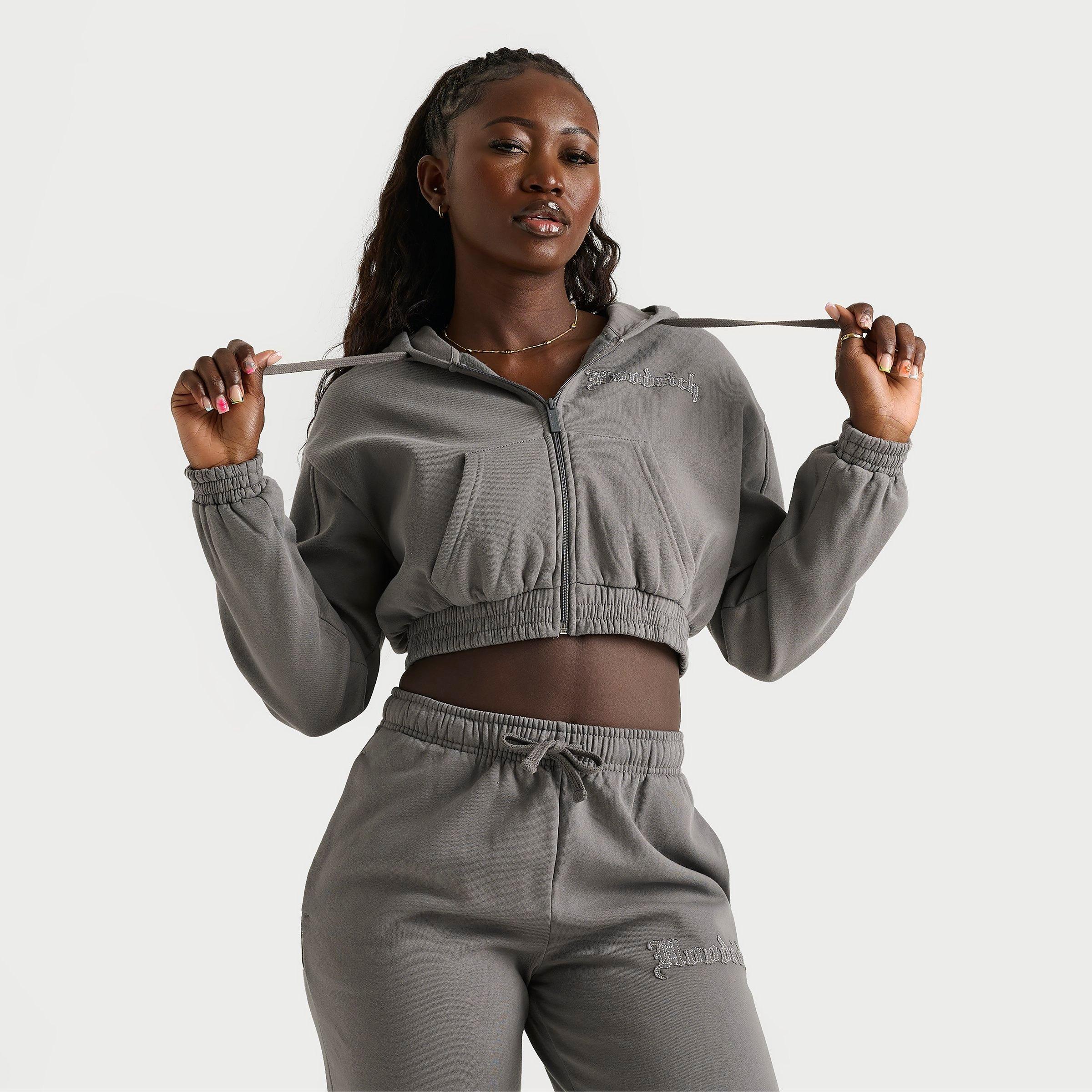 Hoodrich Women's Tagra Cropped Full-Zip Hoodie in Grey/Lava Smoke Size Small Cotton/Polyester/Jersey Shirt 