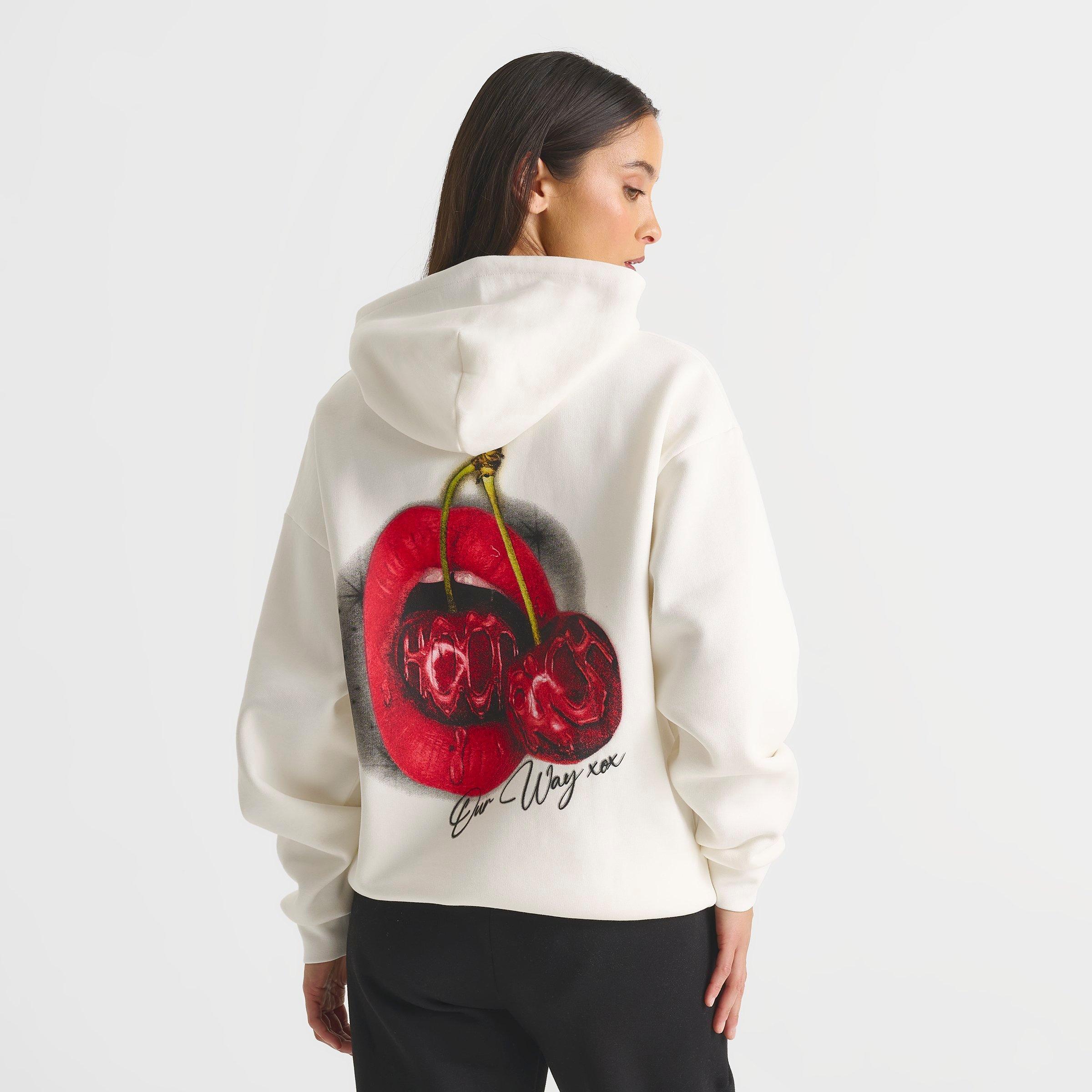 Hoodrich Women's Cherries Oversized Hoodie in Off-White/Off White Size XL Cotton/Polyester