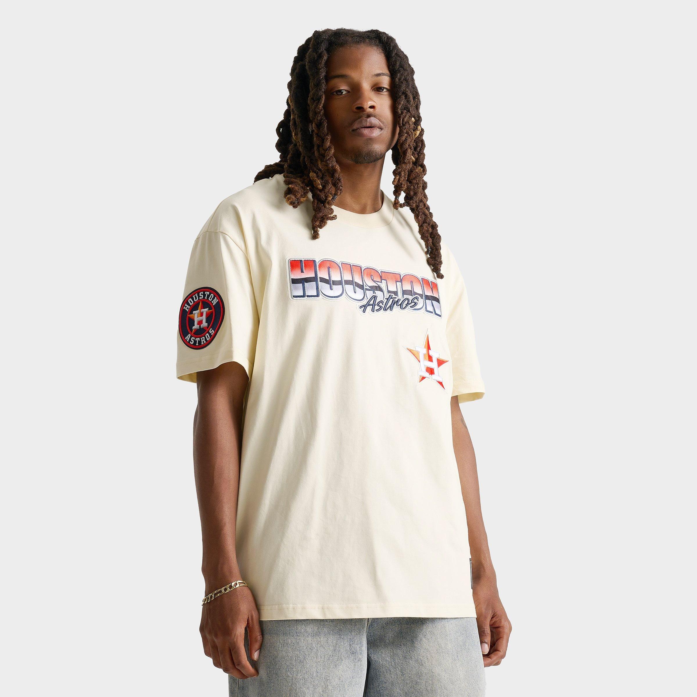 Pro Standard Men's Houston Astros MLB Chrome Graphic T-Shirt in Cream/Orange Size: Small