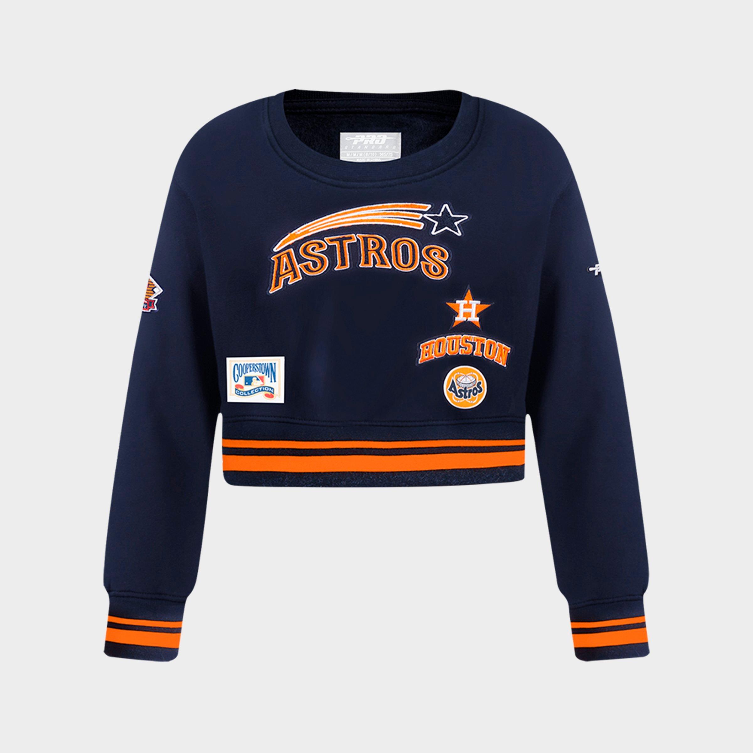 Pro Standard Girls' Big Kids Houston Astros MLB Cropped Fleece Crewneck Sweatshirt in Midnight Navy/Orange Size: Small