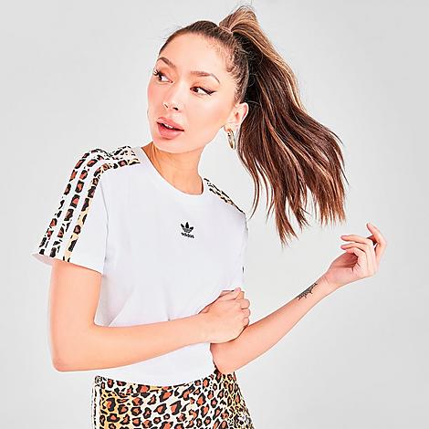 Adidas Originals Adidas Women's Originals Trefoil Animal Cropped T-shirt In White/leopard