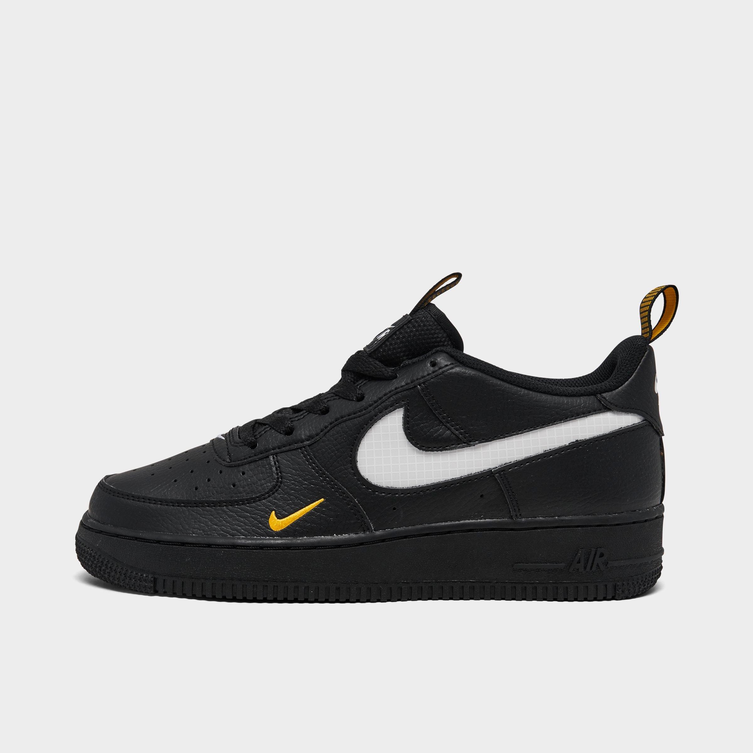 Nike Big Kids Air Force 1 LV8 Casual Shoes in Black/White/University Gold Size: 3.5
