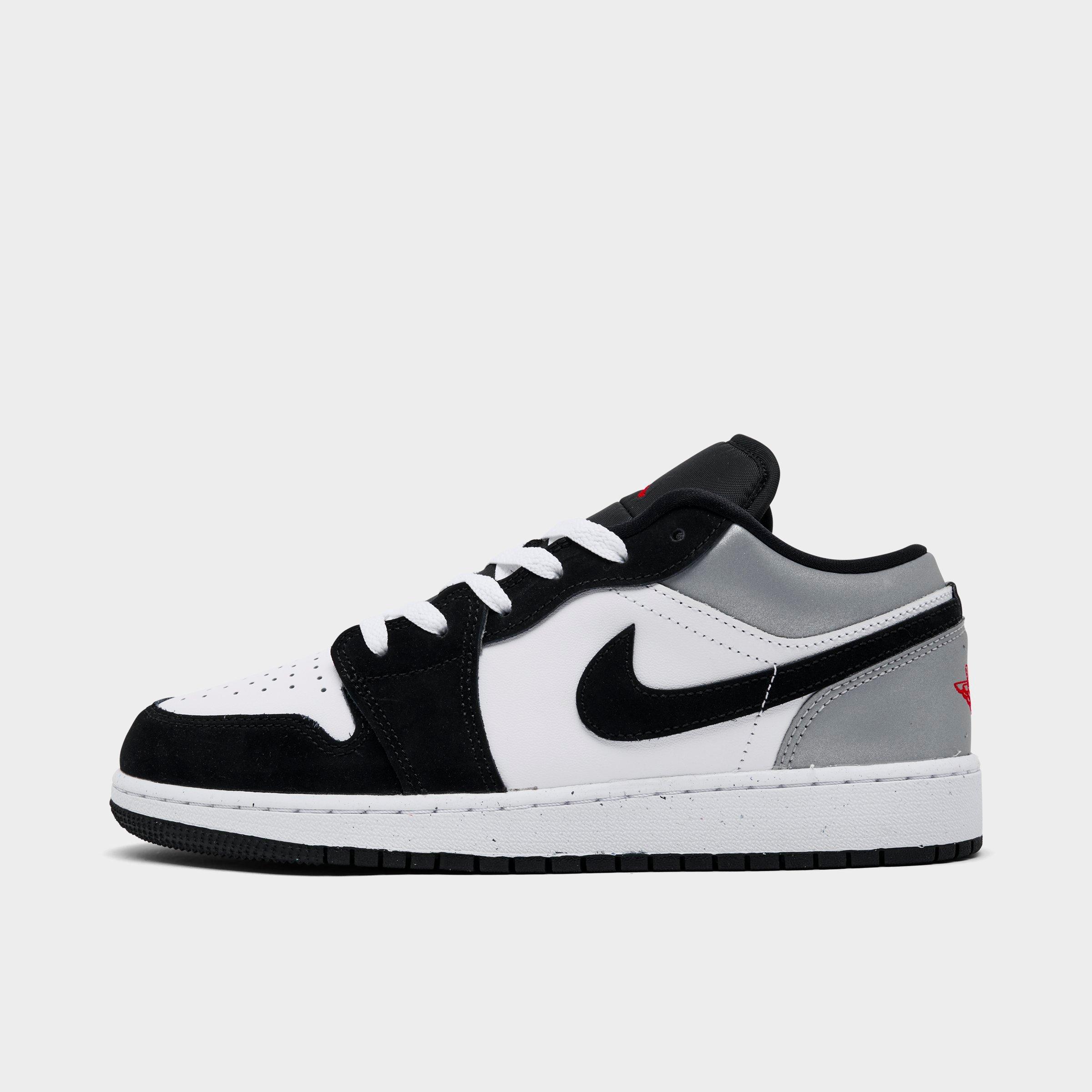 Jordan Big Kids Air Retro 1 Low SE Casual Shoes in White/Fire Red/Black Size: 3.5