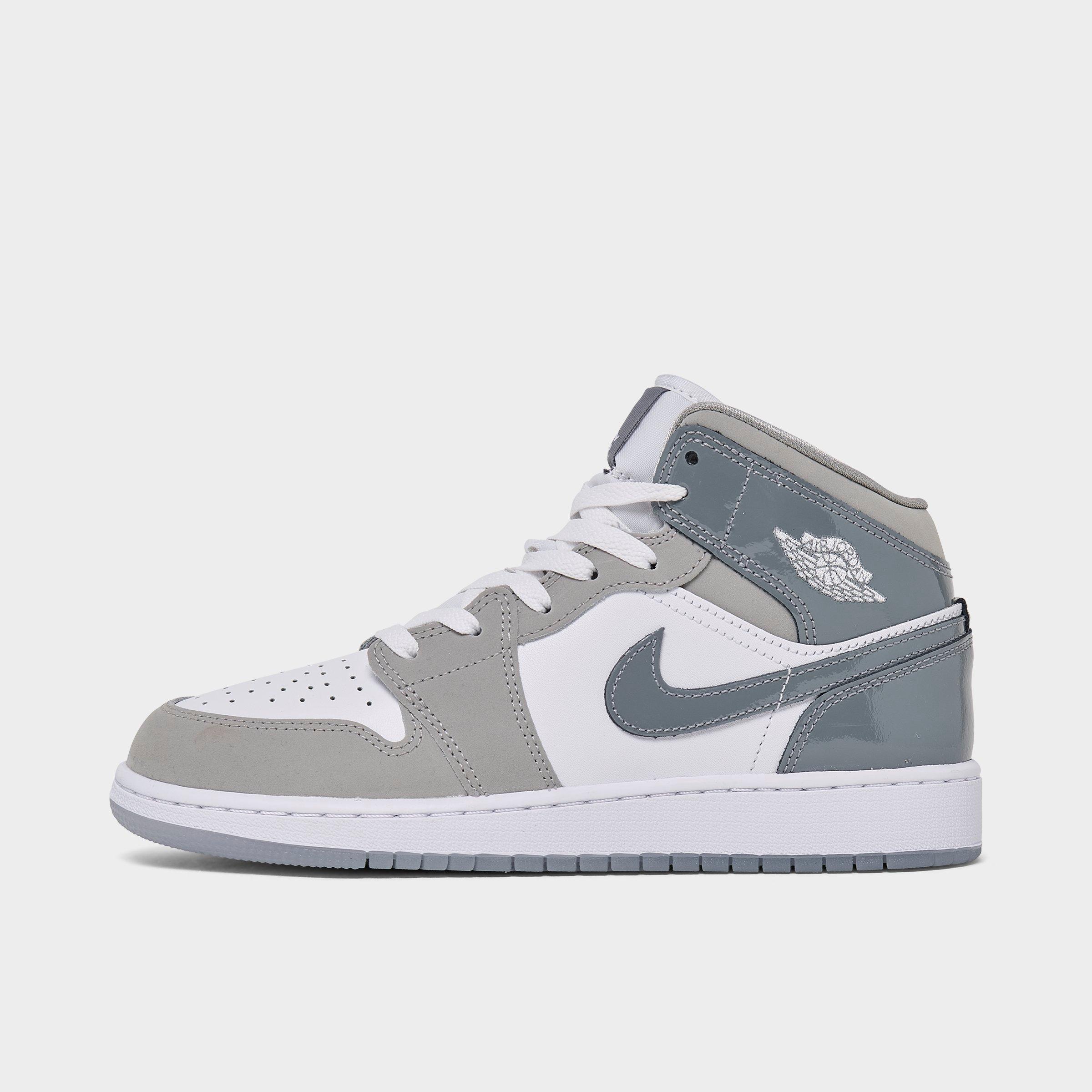 Nike Jordan Big Kids' Air Retro 1 Mid Se Casual Shoes In White/medium Grey/cool Grey