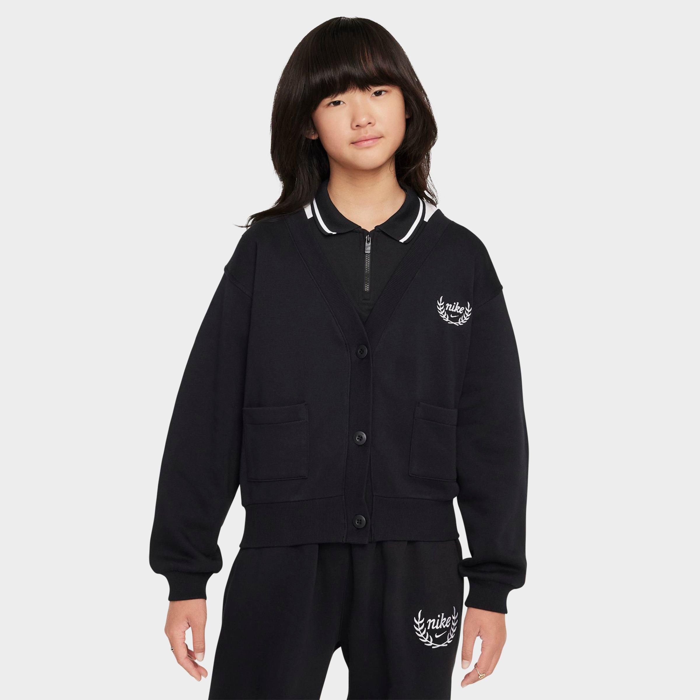 Nike Girls' Big Kids Sportswear Club Fleece Cardigan in Black/White Size: XS