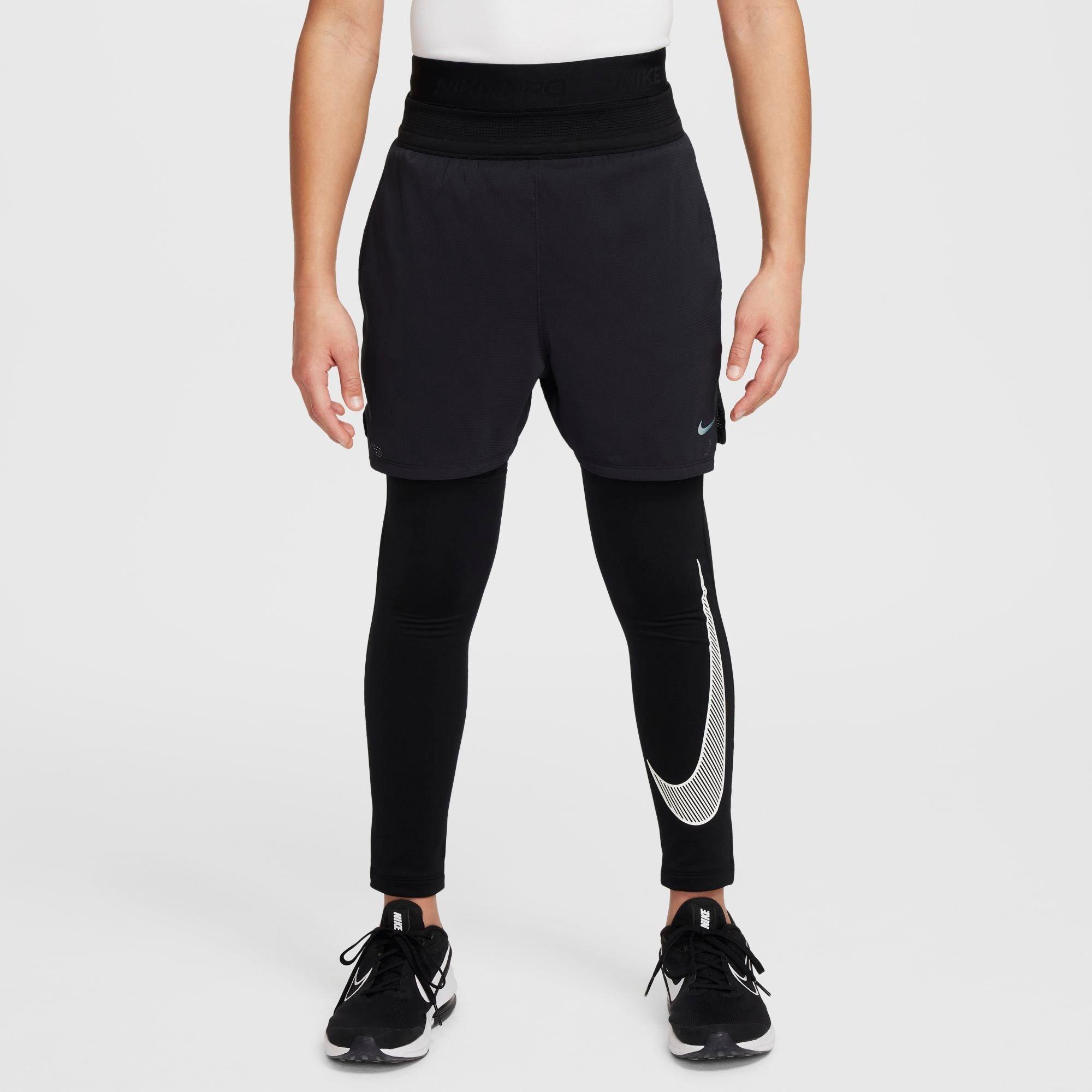 Nike Boys Big Kids Pro Warm Tights in Black/(White) Size: XS