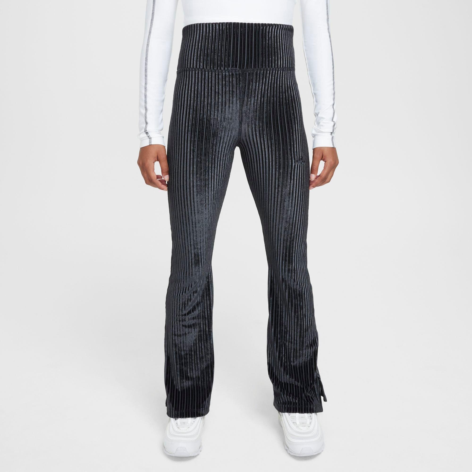 Nike Sportswear Big Kids' (girls') High-waisted Flared Ribbed Leggings In Black/iron Grey