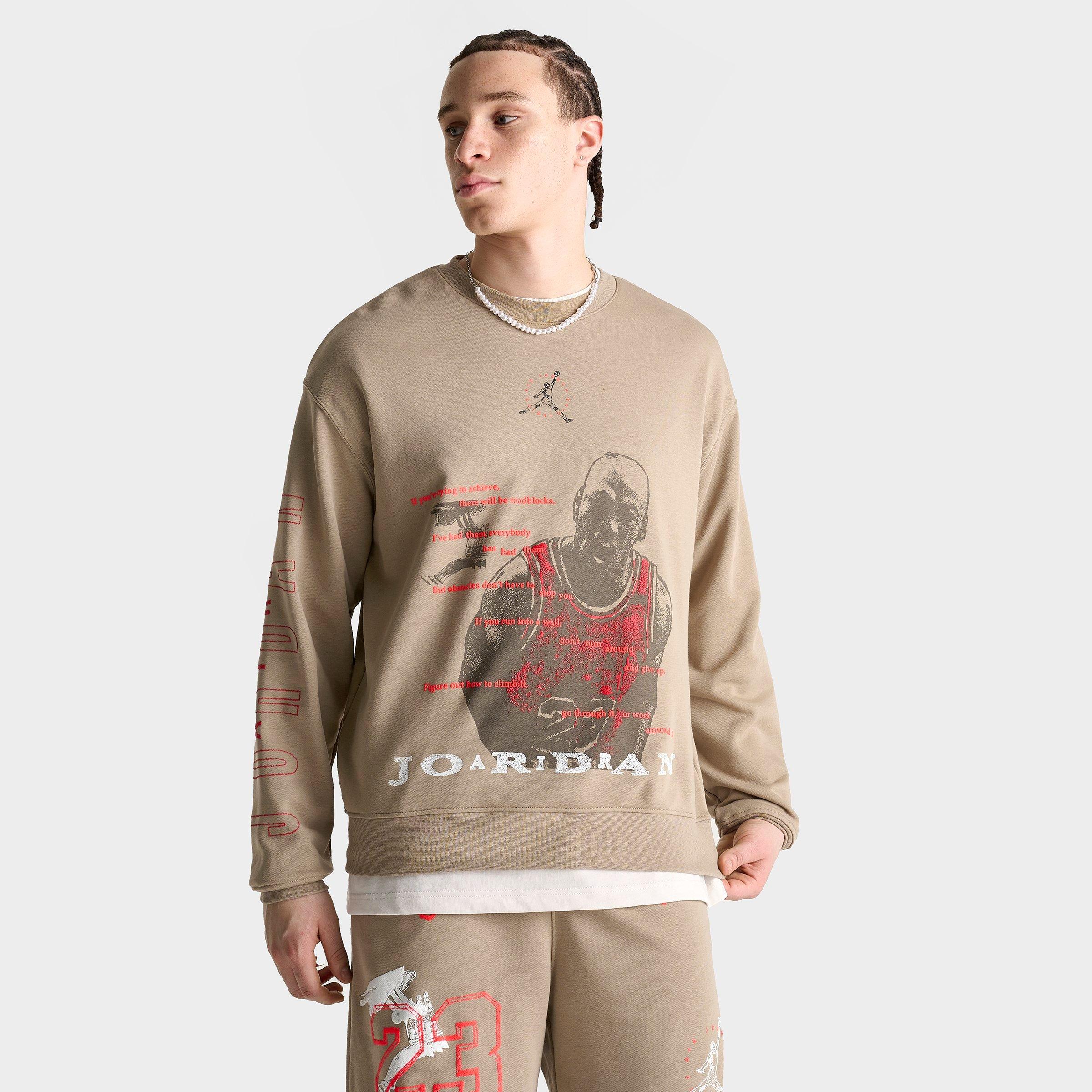 Shop Nike Jordan Men's Essentials Flight Club Graphic Loopback Fleece Crewneck Sweatshirt In Khaki