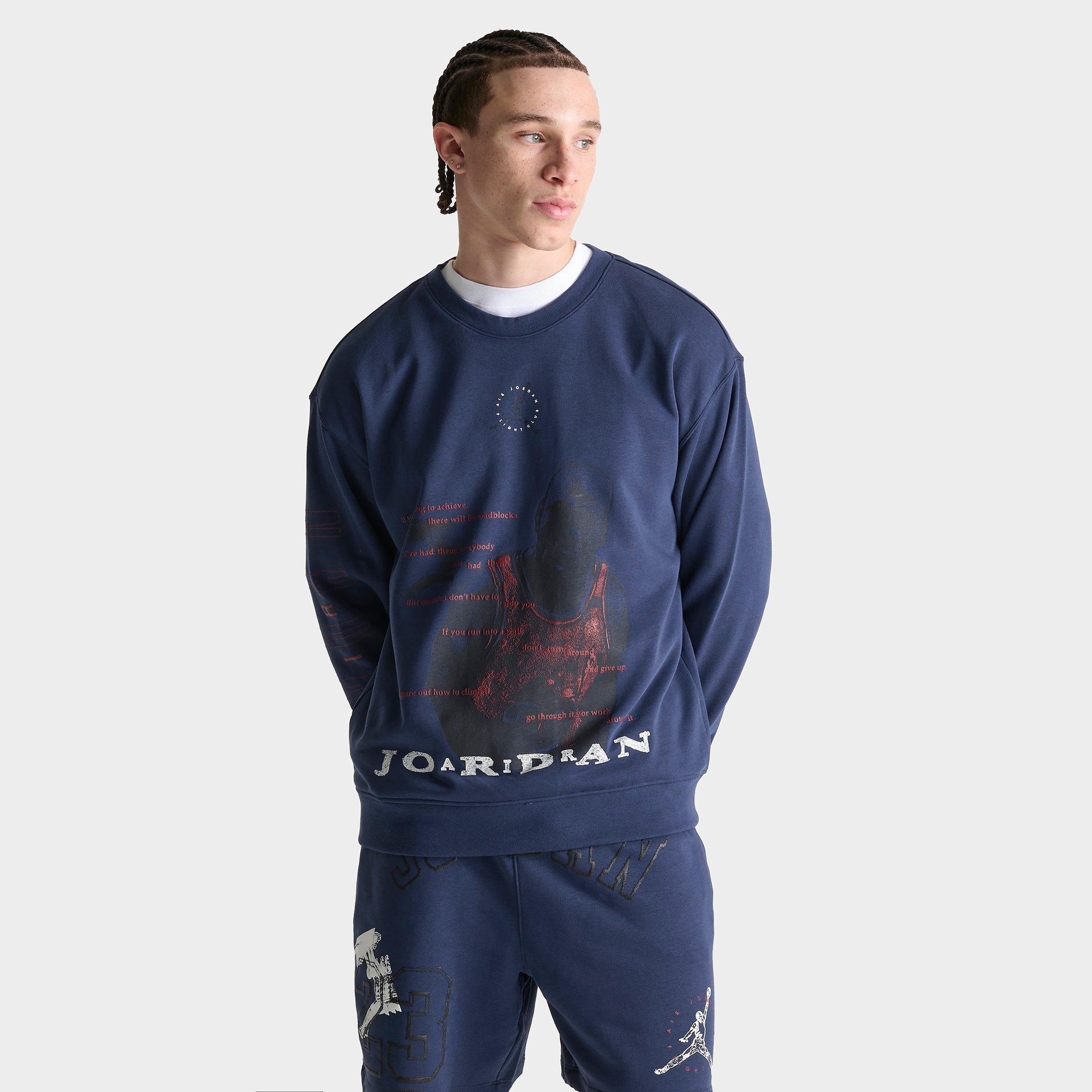 Shop Nike Jordan Men's Essentials Flight Club Graphic Loopback Fleece Crewneck Sweatshirt In Midnight Navy