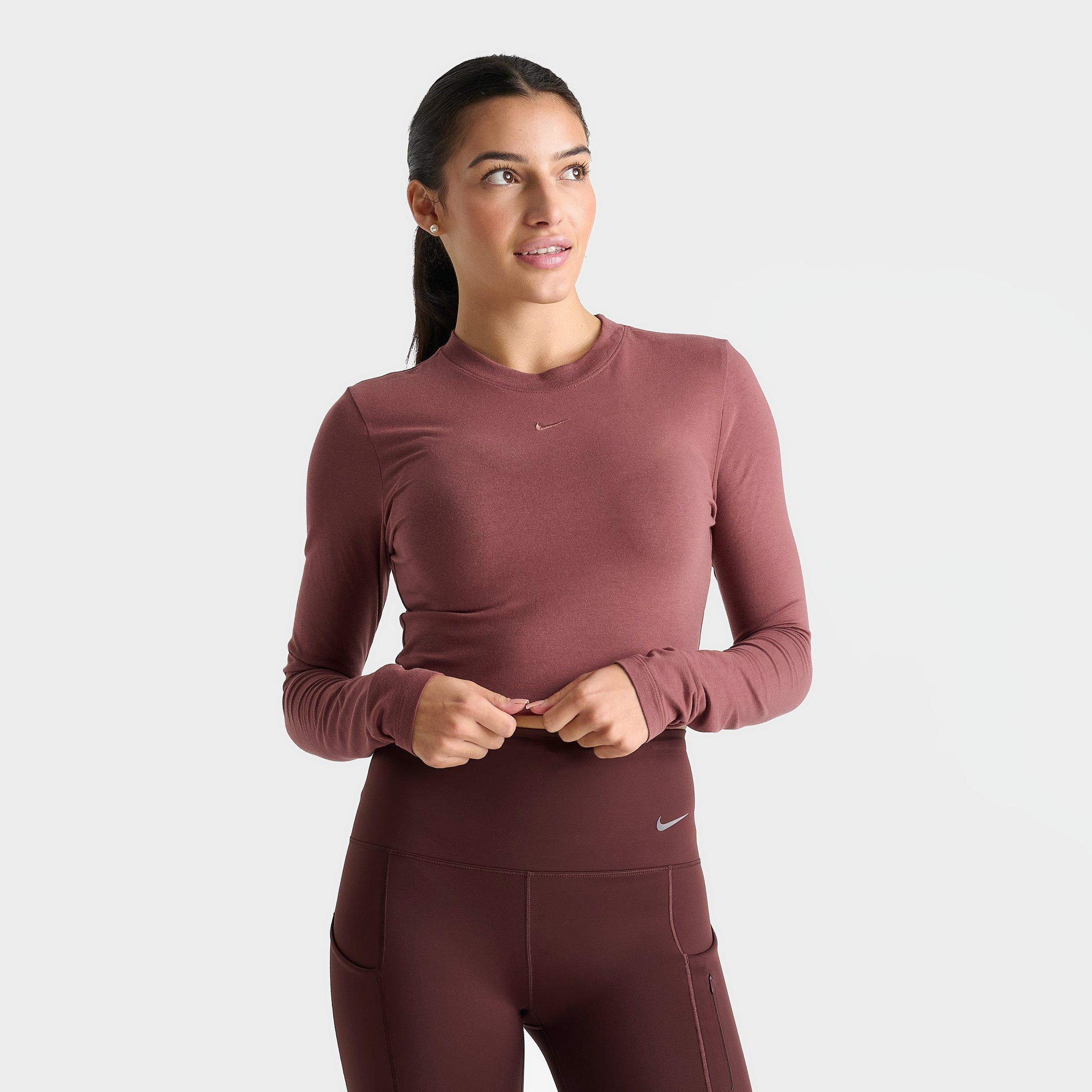 Nike Women's Sportswear Chill Knit Long-Sleeve Slim Crop Top in Red/Red Sepia Size Medium Cotton/Spandex/Knit