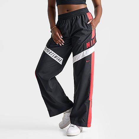 Nike Women's Sportswear Oversized Woven Pants Size Xs Nylon/polyester In Black/light Crimson/white