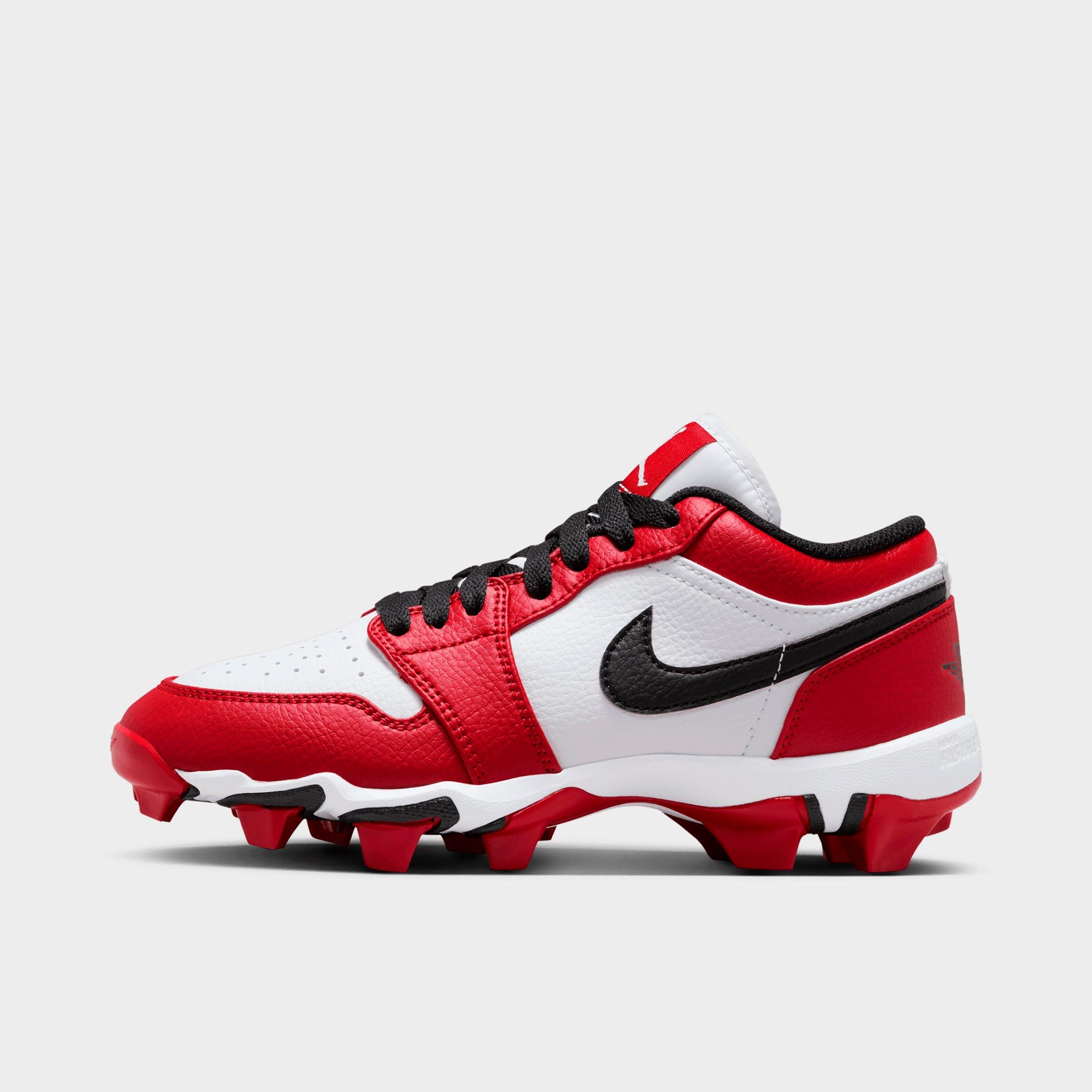 Jordan Big Kids Air Retro 1 Low Cleats in White/Black/Gym Red Size: 1.0