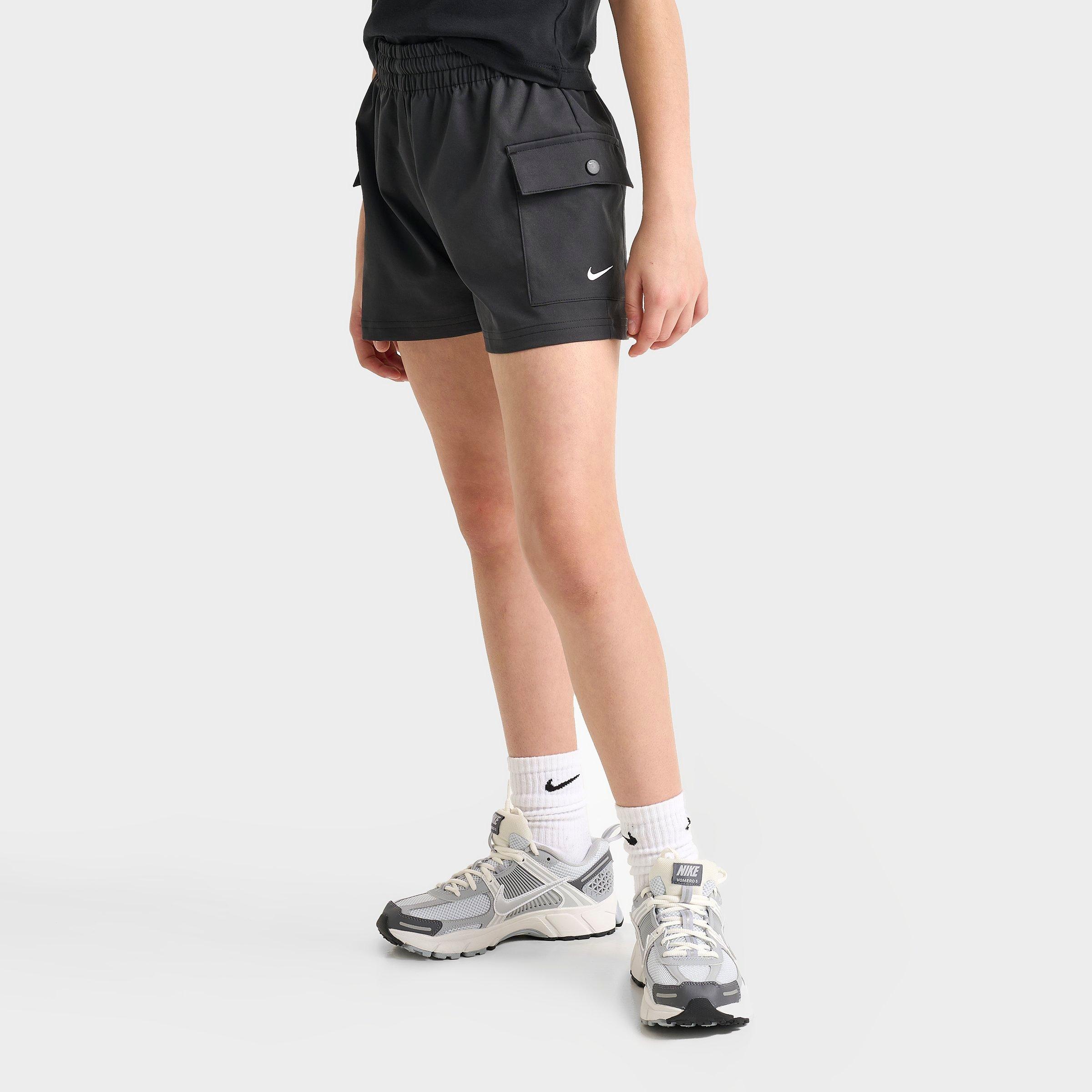Nike Girls' Big Kids Sportswear Woven Cargo Shorts in Black/White Size: Small