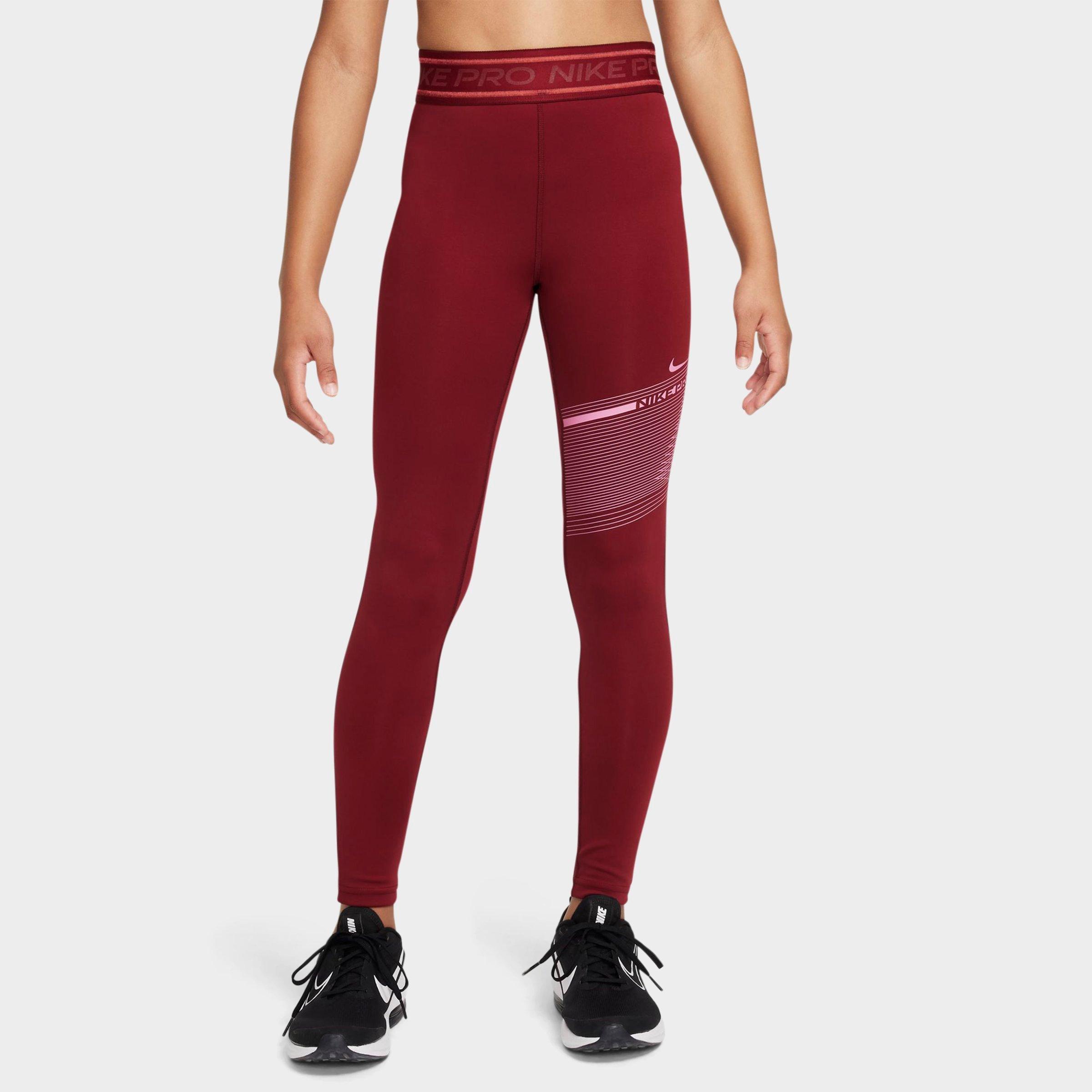 Nike Girls' Big Kids Pro Dri-FIT Mid-Rise Leggings in Team Red Size: XS