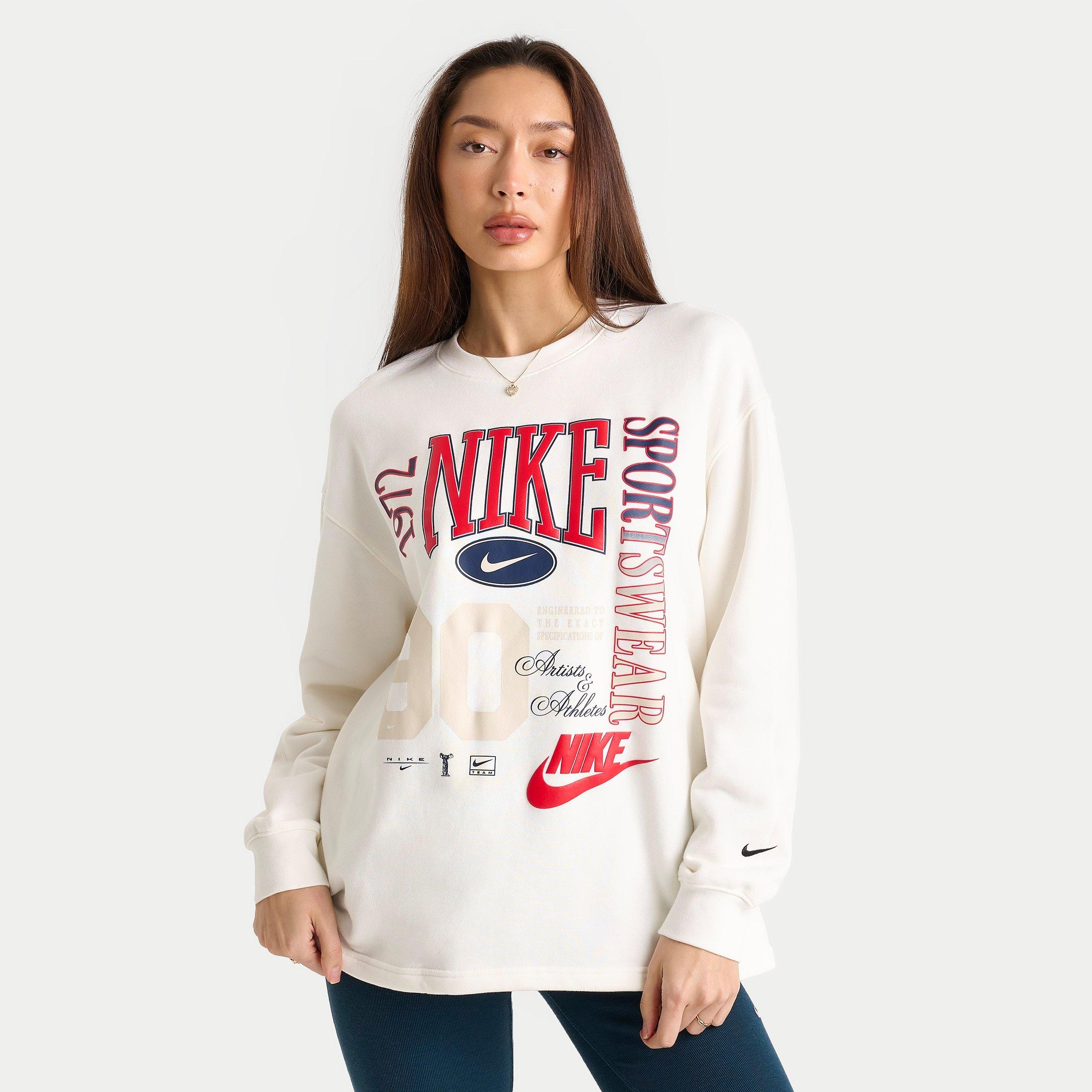 Nike Women's Sportswear Oversized French Terry Crewneck Sweatshirt in Sail/Black Size: XS