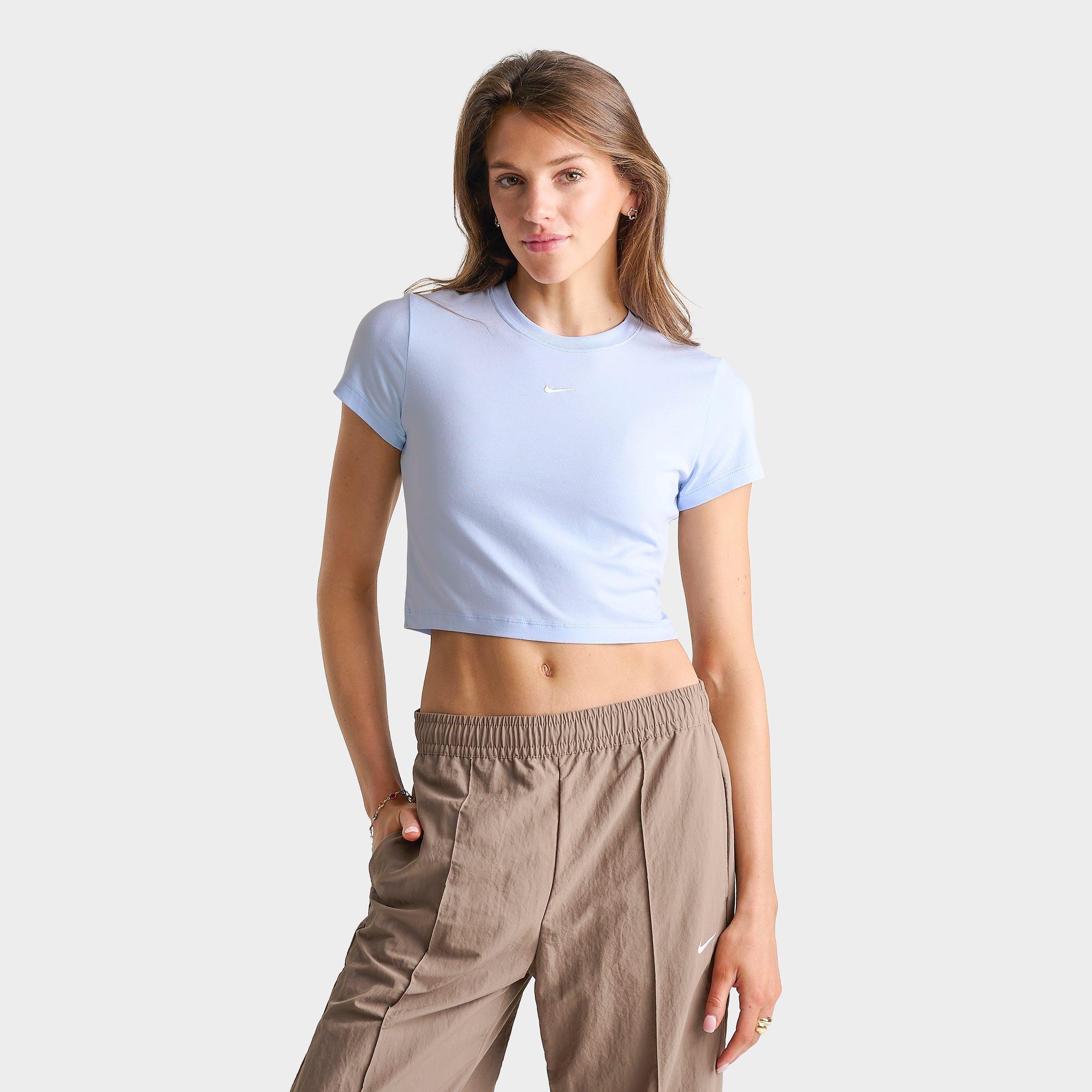 Nike Women's Sportswear Chill Knit Cropped T-Shirt in Hydrogen Blue/Sail Size: Large