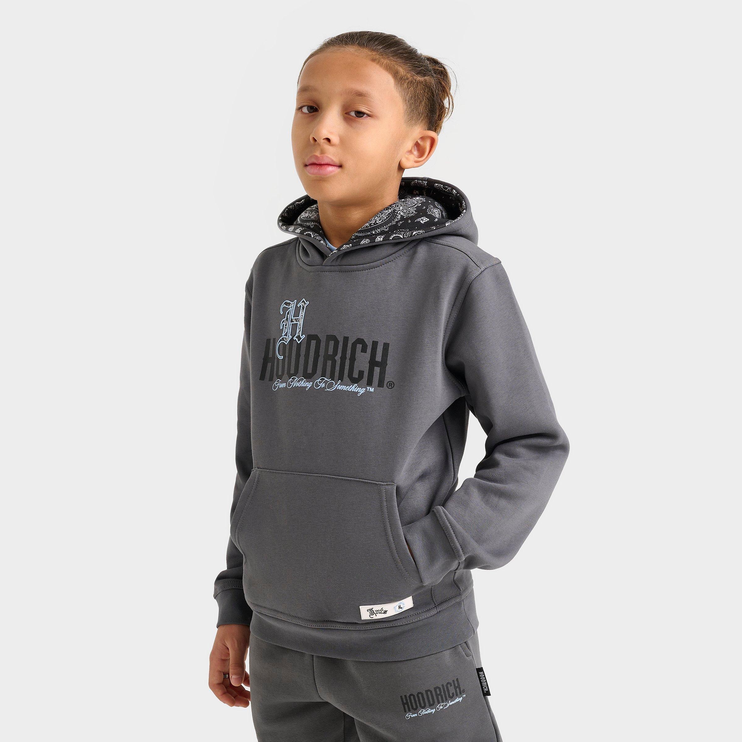 Hoodrich Kids' Eterno Pullover Hoodie in Grey/Dark Grey Size XL Fleece