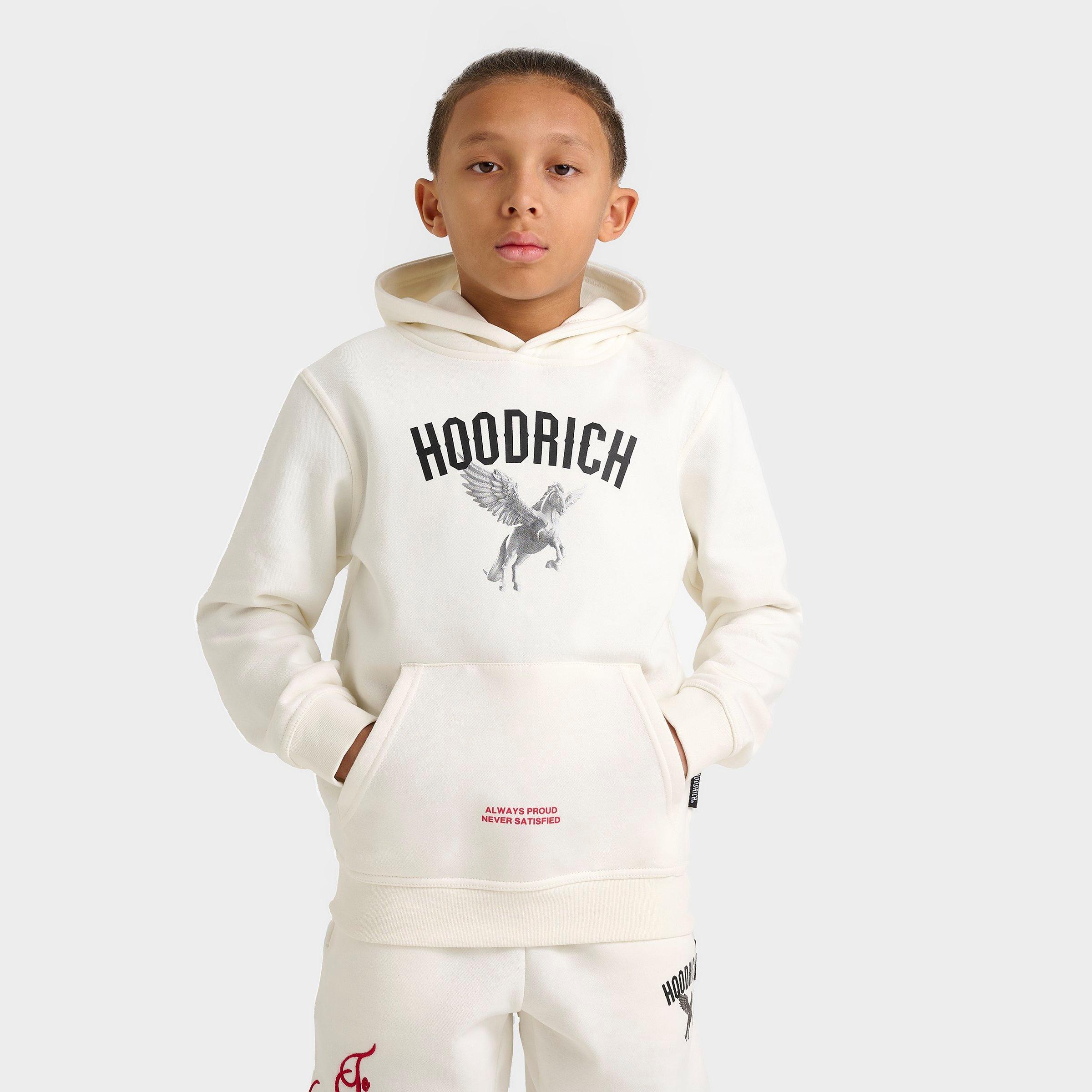 Hoodrich Kids' Pegasus Pullover Hoodie in Off-White/Off White Size Medium Fleece