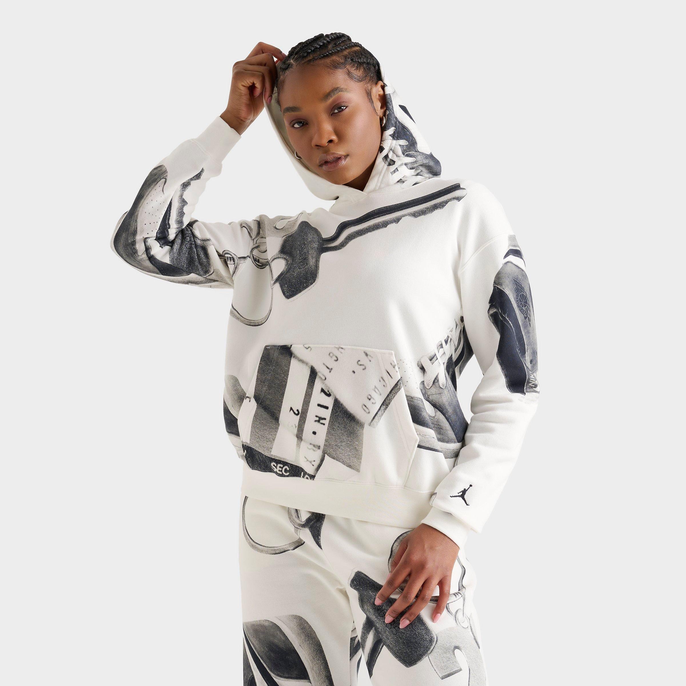 Nike Jordan Women's Brooklyn Fleece All-over Print Pullover Hoodie In Sail/black 