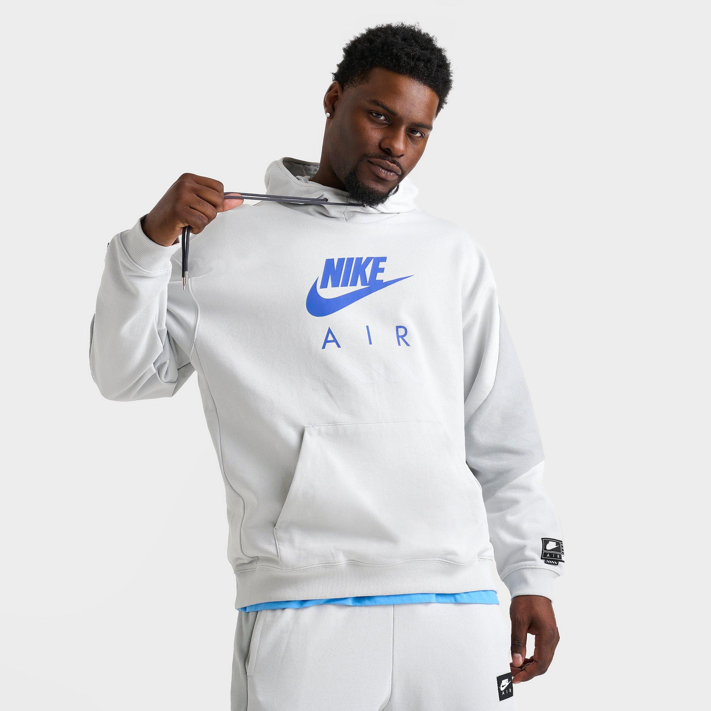 Nike Men's Air Heavyweight Fleece Pullover Hoodie in Photon Dust/Light Smoke Grey/Hyper Royal Size: XS