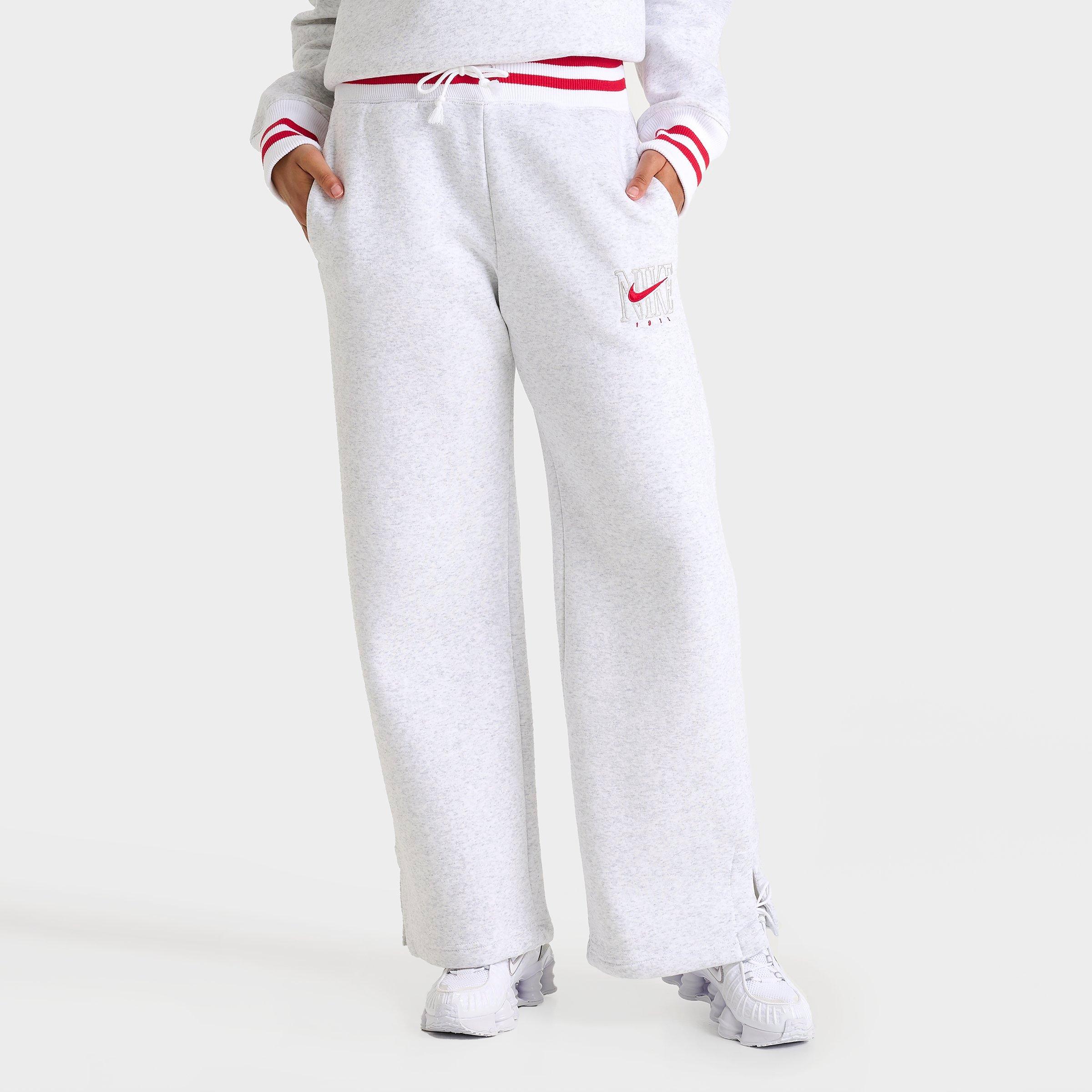 Nike Women's Sportswear Phoenix Fleece High-Waist Wide-Leg Graphic Jogger Pants in Heathered Grey/Red Size: XS