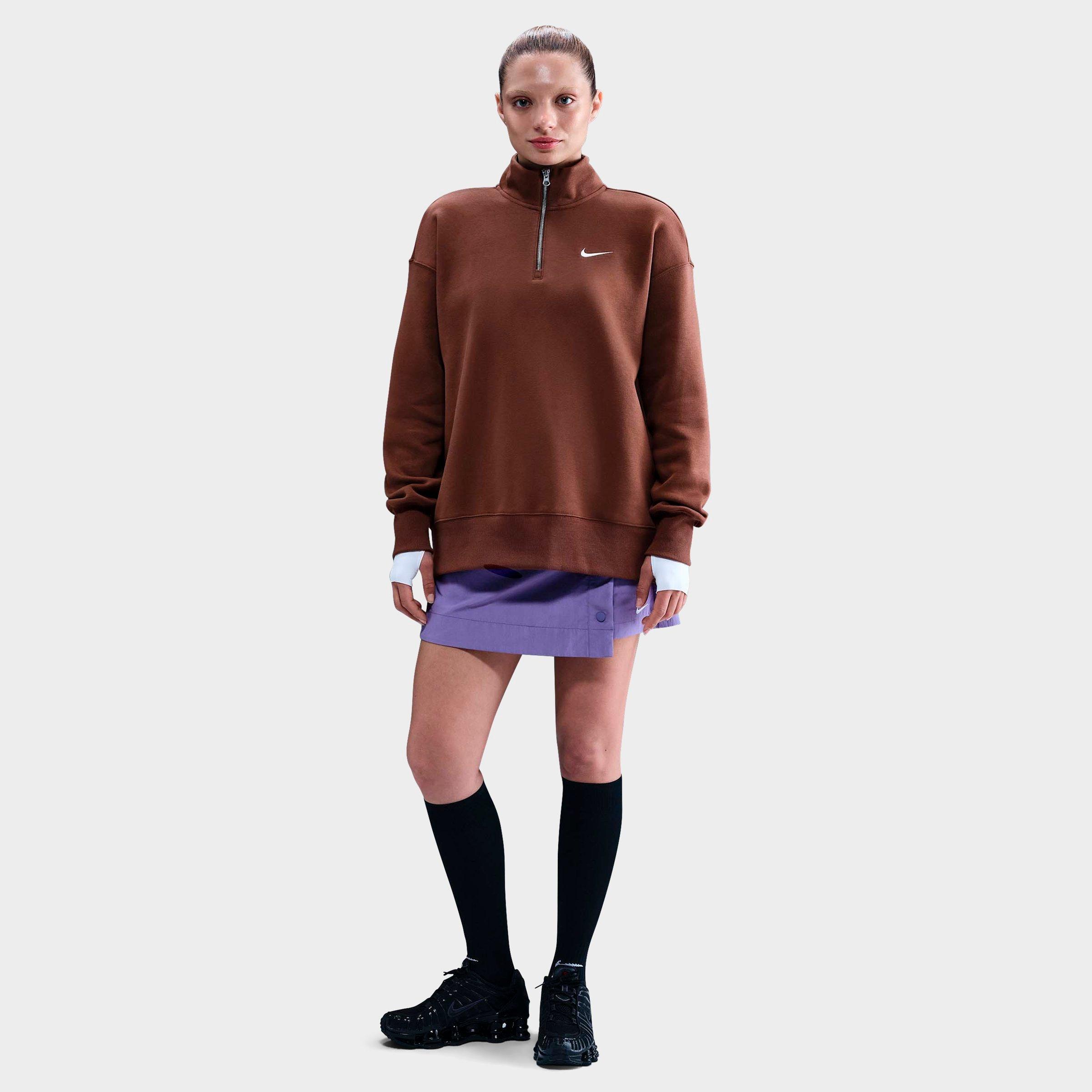 Nike Women's Sportswear Phoenix Fleece Oversized Quarter-Zip Sweatshirt in Fauna Brown/Sail Size: XS