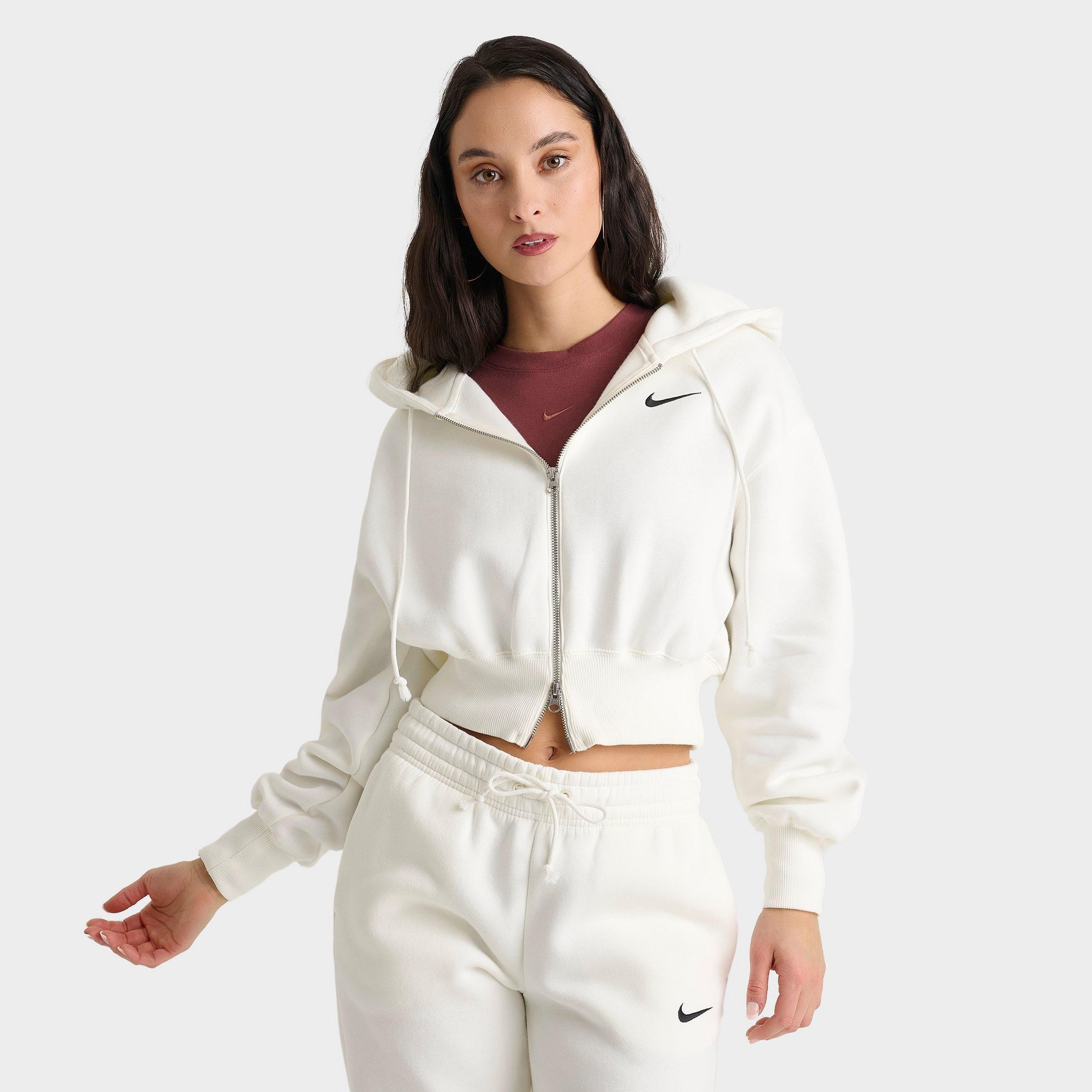 Nike Women's Sportswear Phoenix Fleece Crop Full-Zip Hoodie in Off-White/Sail Size Medium Cotton/Polyester/Fleece